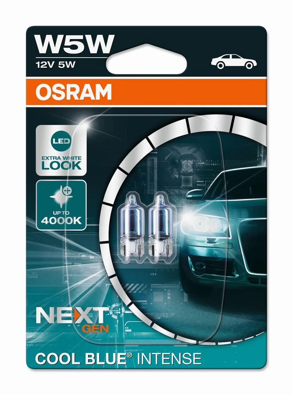OSRAM COOL BLUE INTENSE W5W, do 4000K, halogenowa lampa sygnalizacyjna, podwójny blister (2 lampy)