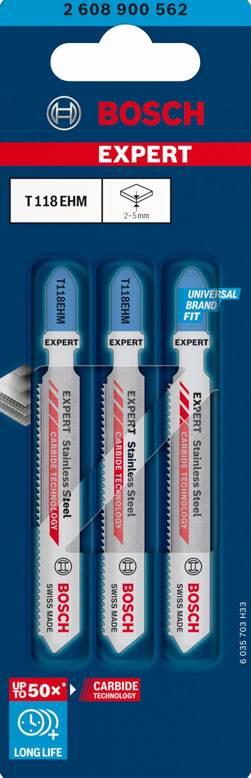 Bosch EXPERT T118EHM Brzeszczot do wyrzynarki ze stali nierdzewnej 83 mm 3 sztuki