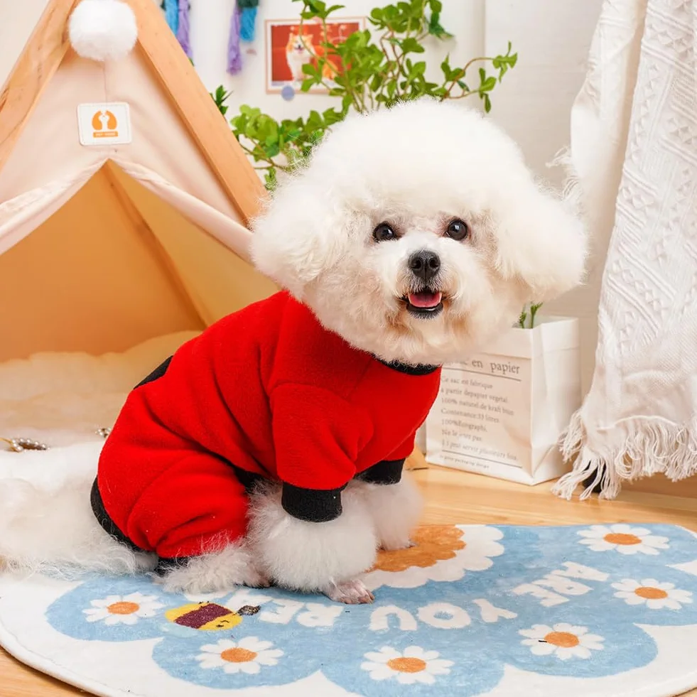 Sweter polarowy dla zwierząt domowych, płaszcz dla psa, bluza z pierścieniem D, do uprzęży, smycz, ciepły sweter, ubrania zimowe dla małych psów, szczeniaków, 3 kolory, M (czerwony)