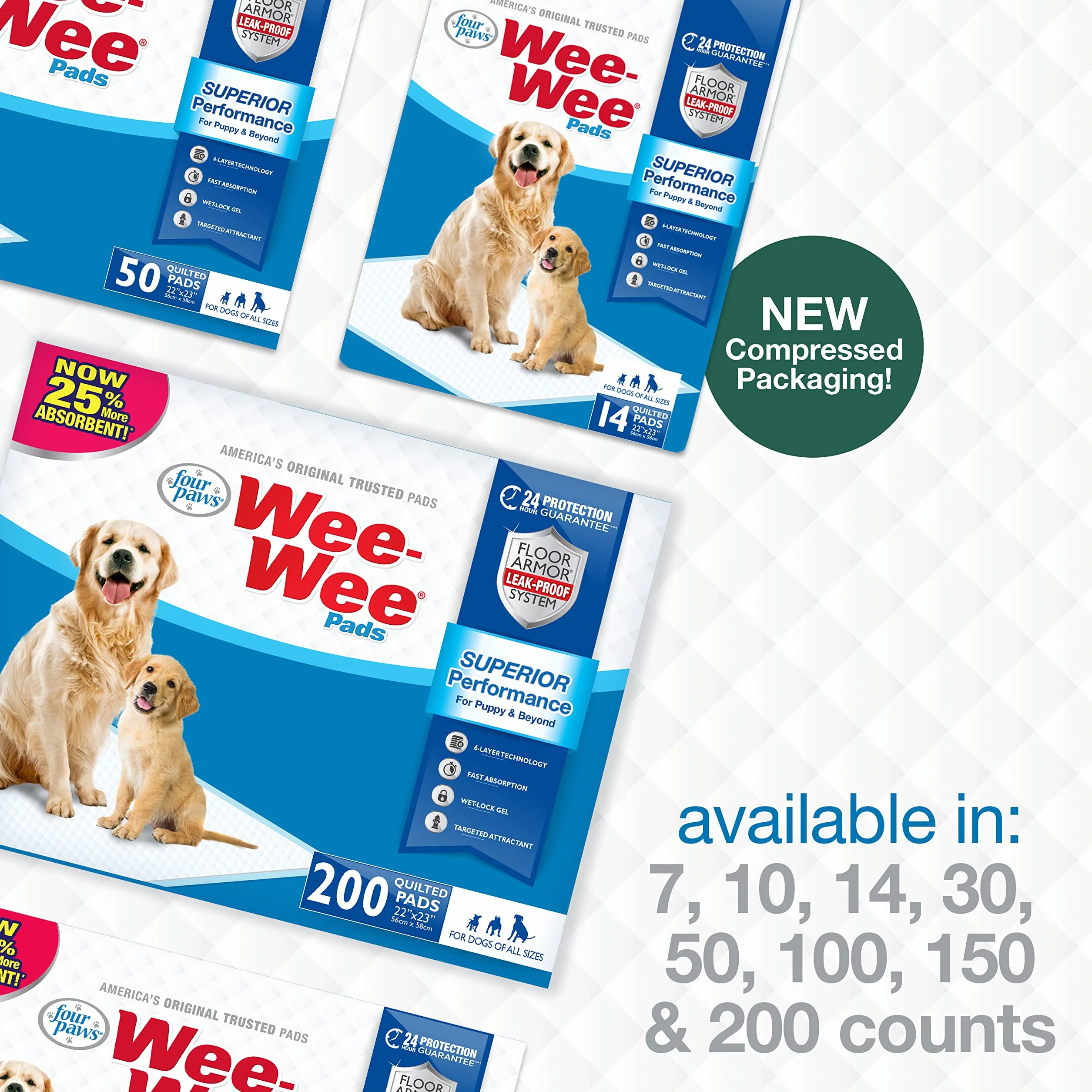 Four Paws Wee-Wee podkładki do treningu psów i szczeniąt l Gigantic, XL, Standard i Little L, chłonne podkładki do treningu szczeniaków, szczelne, 6-warstwowa technologia, 24-godzinna ochrona