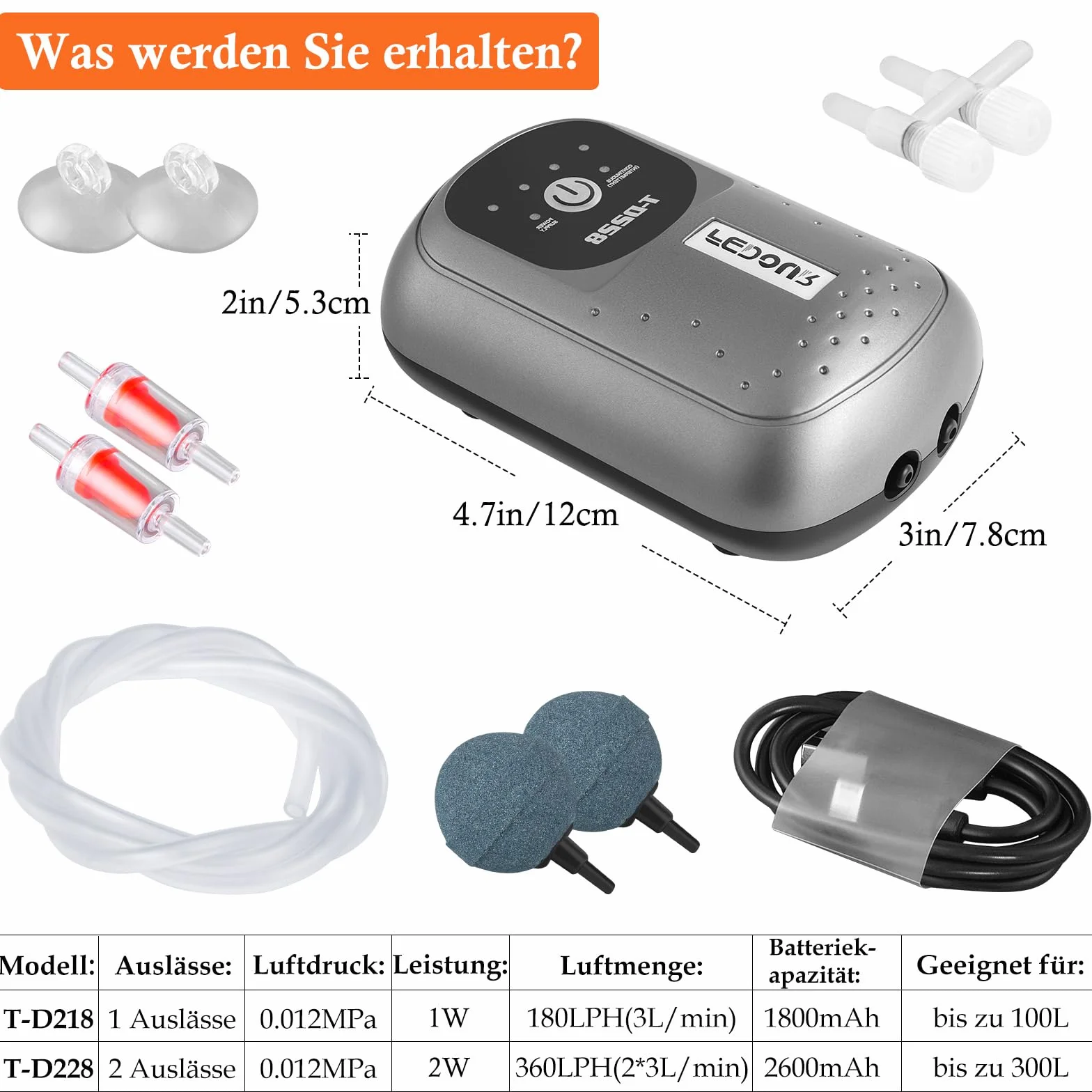 FEDOUR Przenośna pompka powietrza do akwarium USB, inteligentna pompa tlenowa na baterie, do basenów rybnych o pojemności do 350 l, do wędkowania na świeżym powietrzu, transportu wodnego, rynku