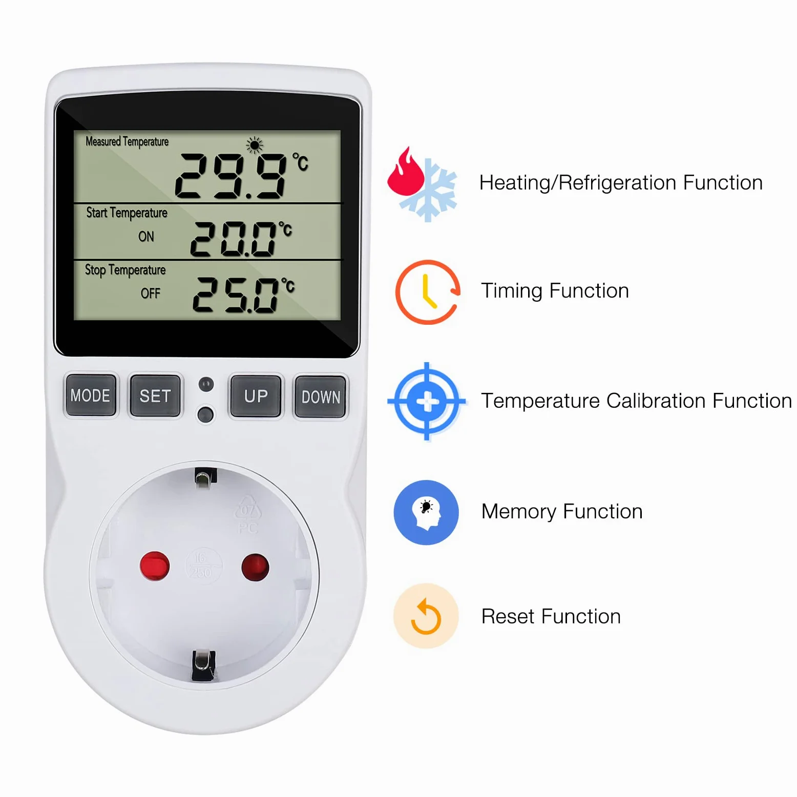 Cyfrowy termostat gniazdko elektryczne 230 V z czujnikiem i timerem do szklarni terrarium akwarium