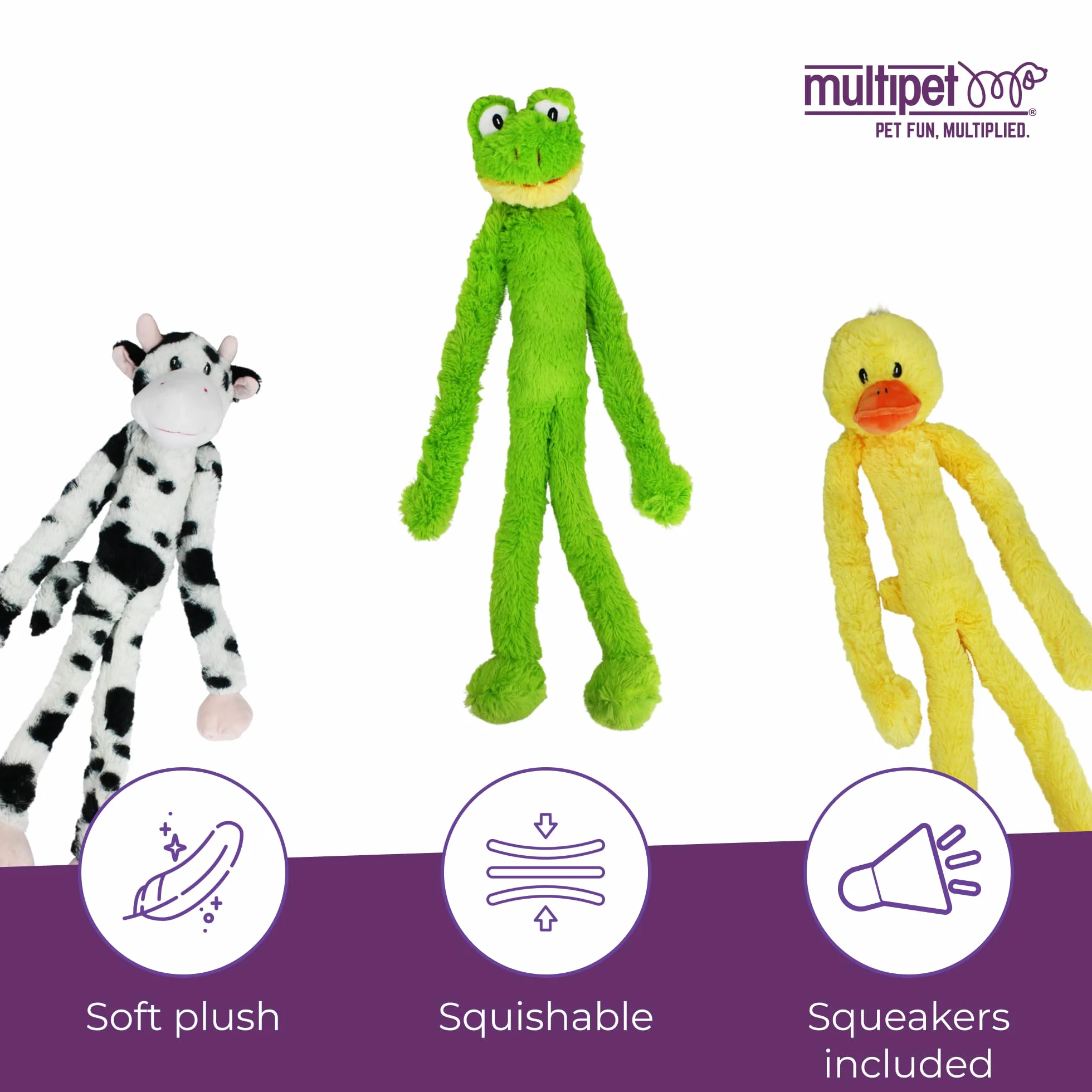 MULTIPET Swingin' Slevin XXL pluszowa zabawka dla psa, 71 cm, zielona żaba z bardzo długimi rękami i nogami, wiele piszczących, idealna dla dużych ras