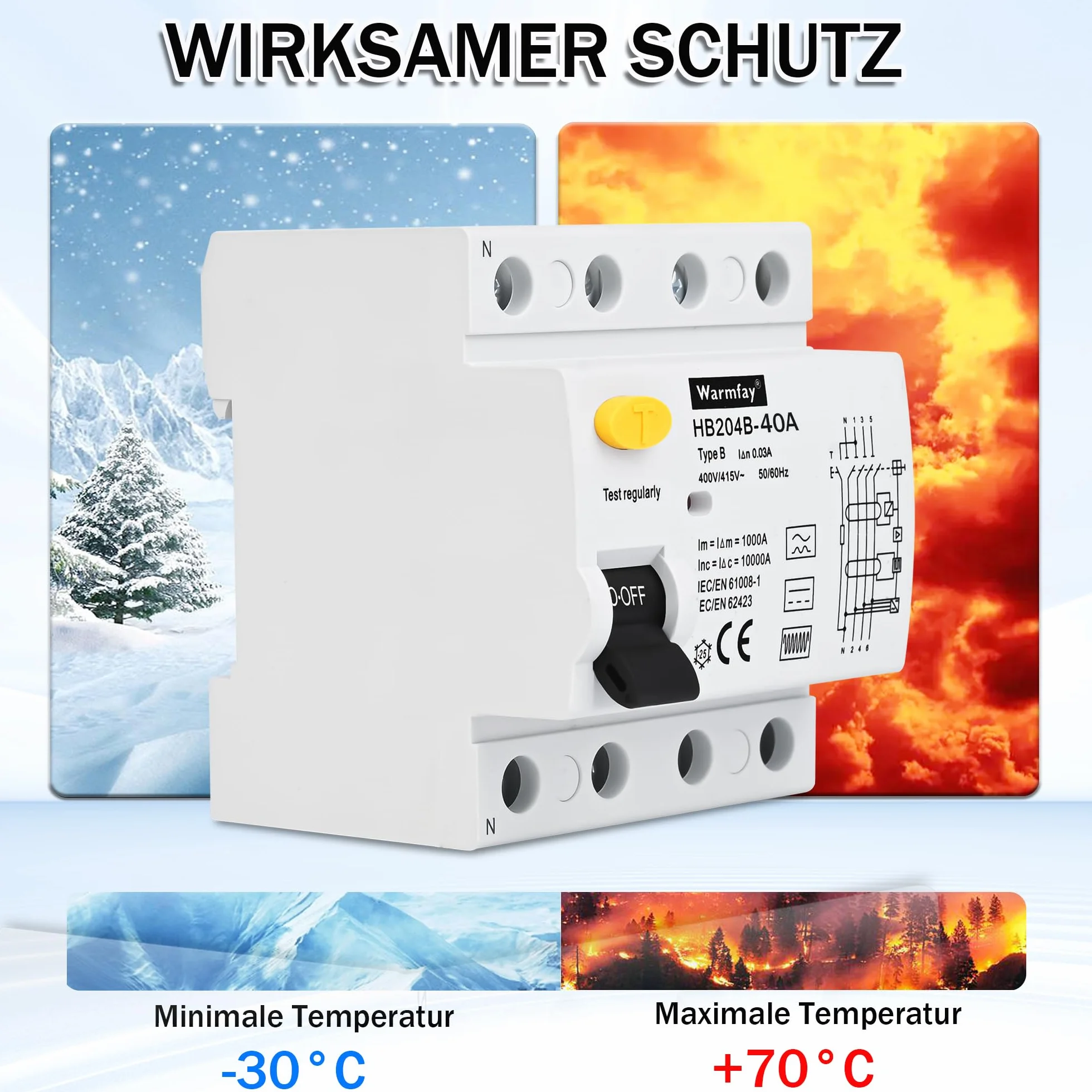 Warmfay FI wyłącznik ochronny 40 A, 30 mA, 4-biegunowy, wyłącznik różnicowoprądowy typu B, wyłącznik prądu ogólnoprądowego, wyłącznik automatyczny, przełącznik FI do stacji ładowania Wallboxów
