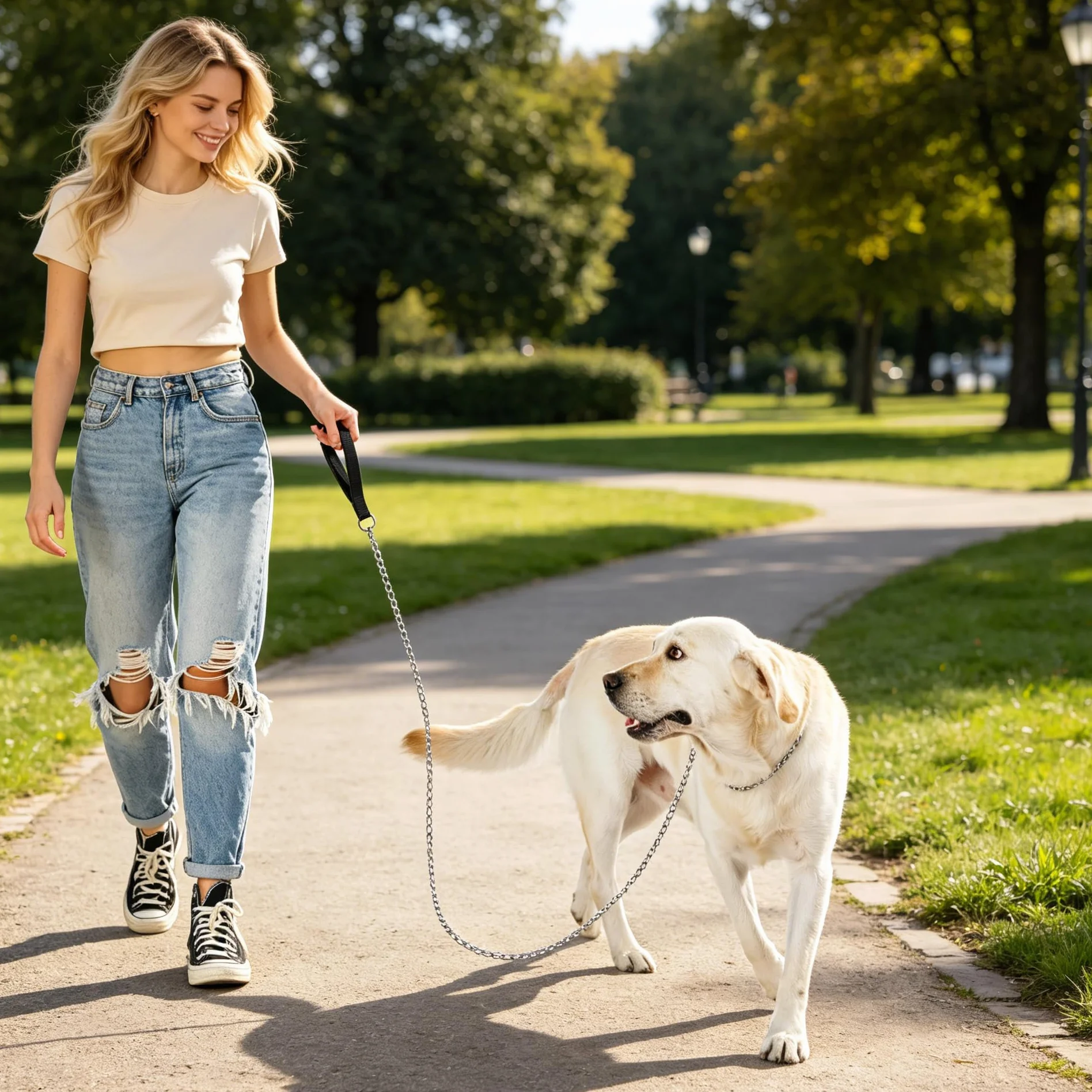 PETTOM Smycze łańcuchowe dla psów, mocny nylonowy wyściełany uchwyt, 1,2 m, wytrzymałe, odporne na żucie, metalowe smycze dla psów, dla małych, średnich i dużych psów, czarne, rozmiar M