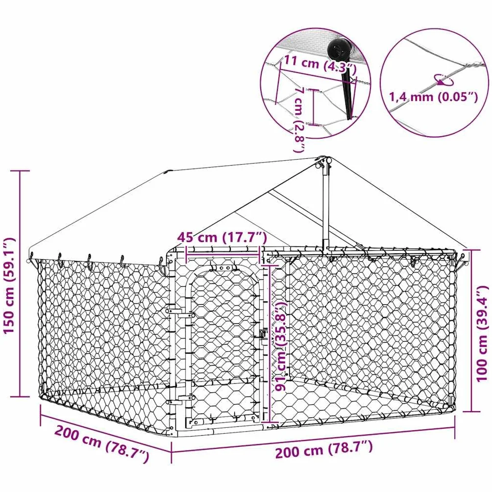 vidaXL Kojec dla psa z zadaszeniem, 200 x 200 x 150 cm, kojec dla psów, klatki dla psów, zagrody dla psów, klatka dla psa, zagroda dla psa