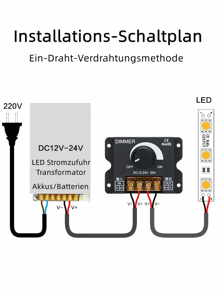 Ściemniacz LED PWM DC 12V-24V 30A, Kontroler ściemniania do Taśmy LED