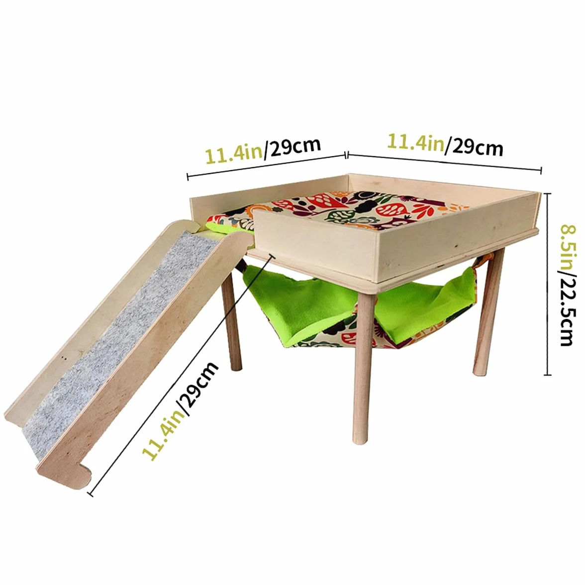 Hamak ze świnkami morskimi z platformą 29 x 22,5 cm drewniana kryjówka legowisko dla świnek morskich szynszyli szczurów chomika królika