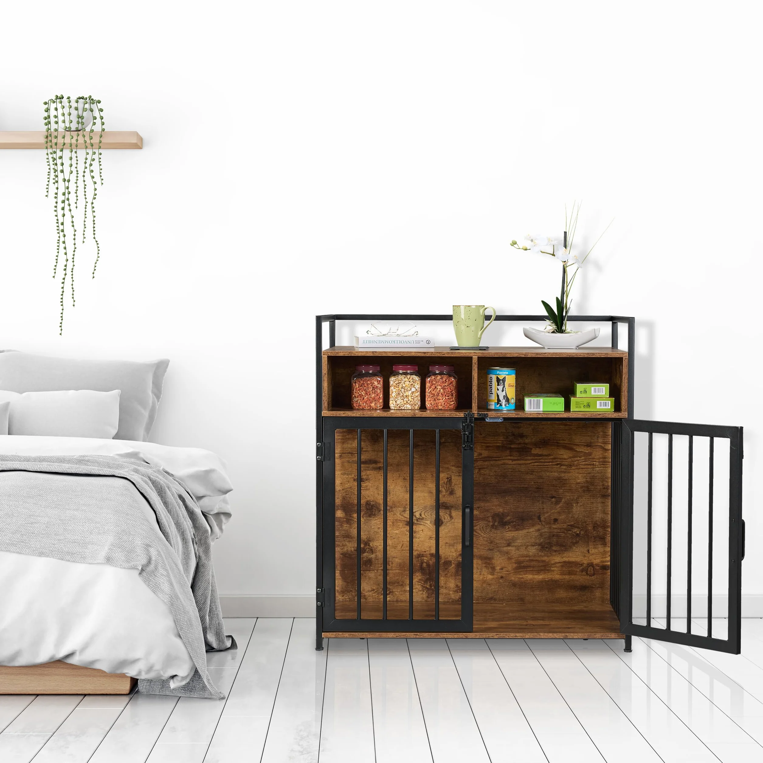 Relaxdays Klatka dla Psa 85x80x54 cm Skrzynia z Półką 2 Drzwi Szafka Brązowo-Czarna