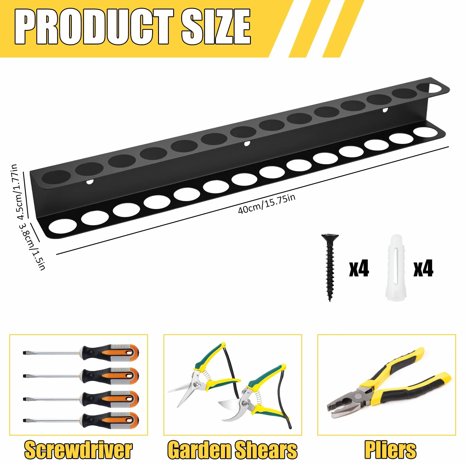 Organizer ścienny ze stali nierdzewnej 40 cm, 14 otworów, uchwyt na narzędzia, śrubokręty i szczypce