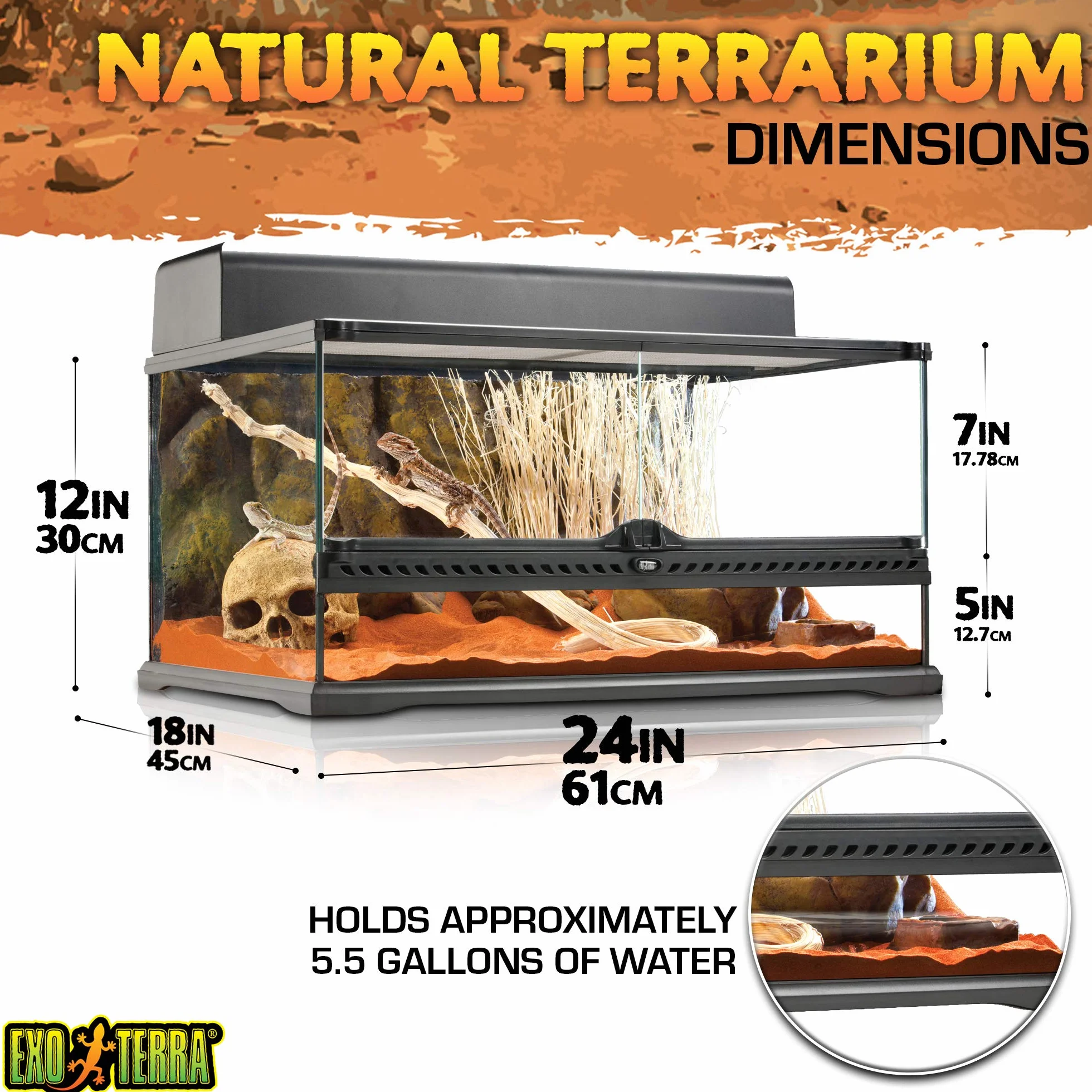 Exo Terra 7 Terrarium, Czarny/Bezbarwny, 60x45x30cm