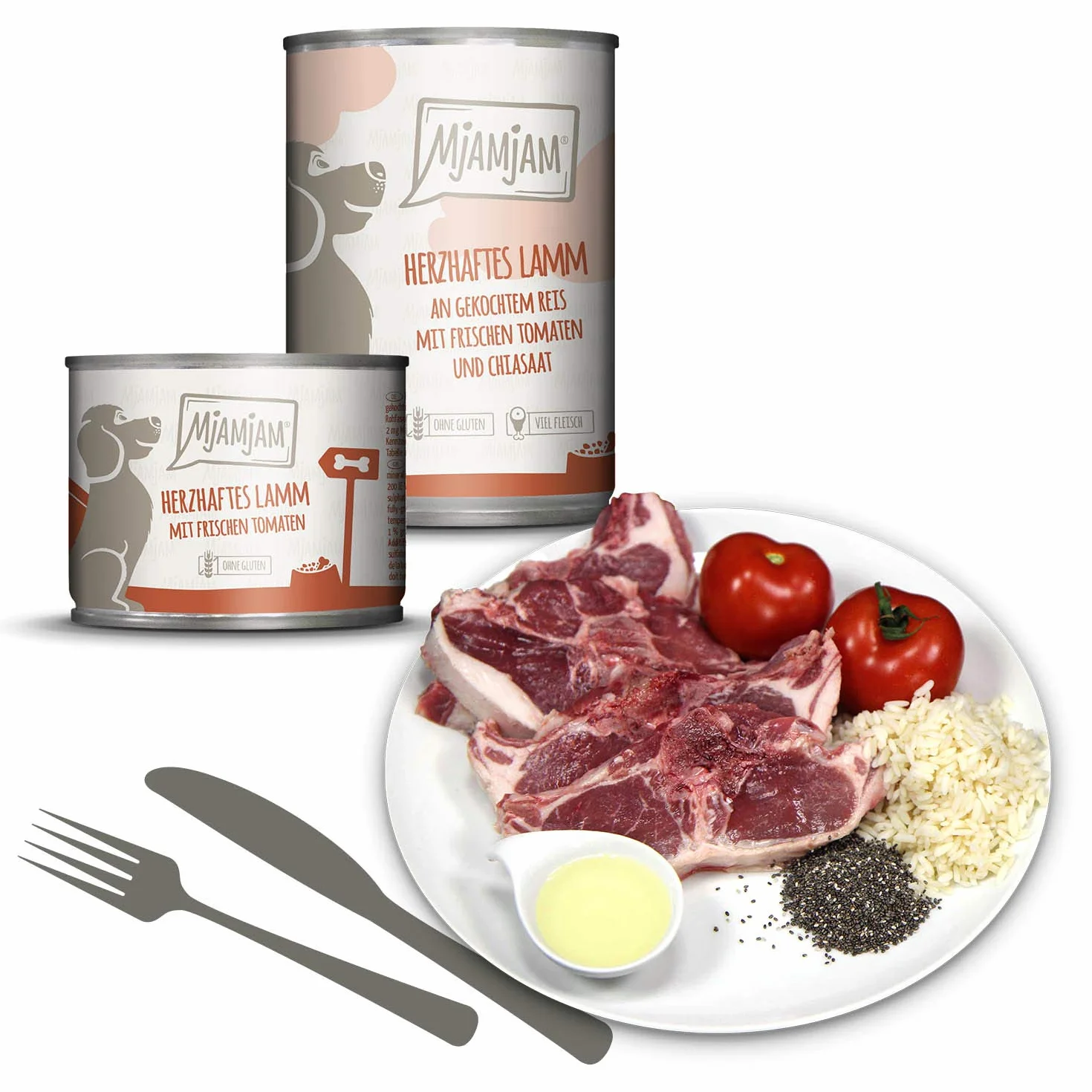 MjAMjAM - Wysokiej jakości mokra karma dla psów – zestaw mieszany II – z kurczakiem i kaczką, wołowiną, indykiem, jagnięciną, 6 sztuk (6 x 400 g), bez zbóż, z bardzo dużą ilością mięsa