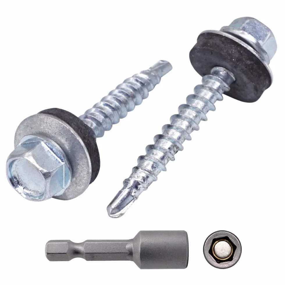 (500 sztuk) DIN 7504-K stal cynkowana 4,8 x 35 mm śruby samowiercające z podkładkami EPDM, głowica podkładki sześciokątnej, śruba z blachy, samogwintująca (500, 4,8 x 35 mm)