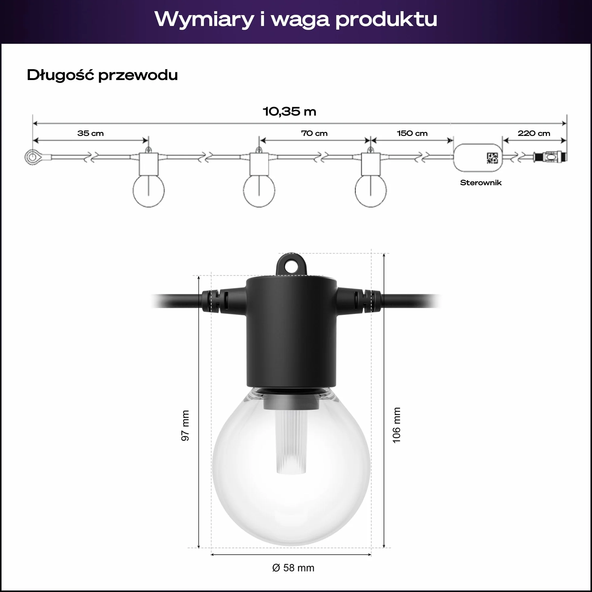 Philips Hue Festavia Globe Oświetlenie Na Zewnątrz, Biała i Kolorowa Atmosfera, 7 M, 10 Żarówek, Ściemniane, Sterowanie za pomocą Aplikacji Hue, Współpracuje z Alexa, Google Assistant i Apple Home