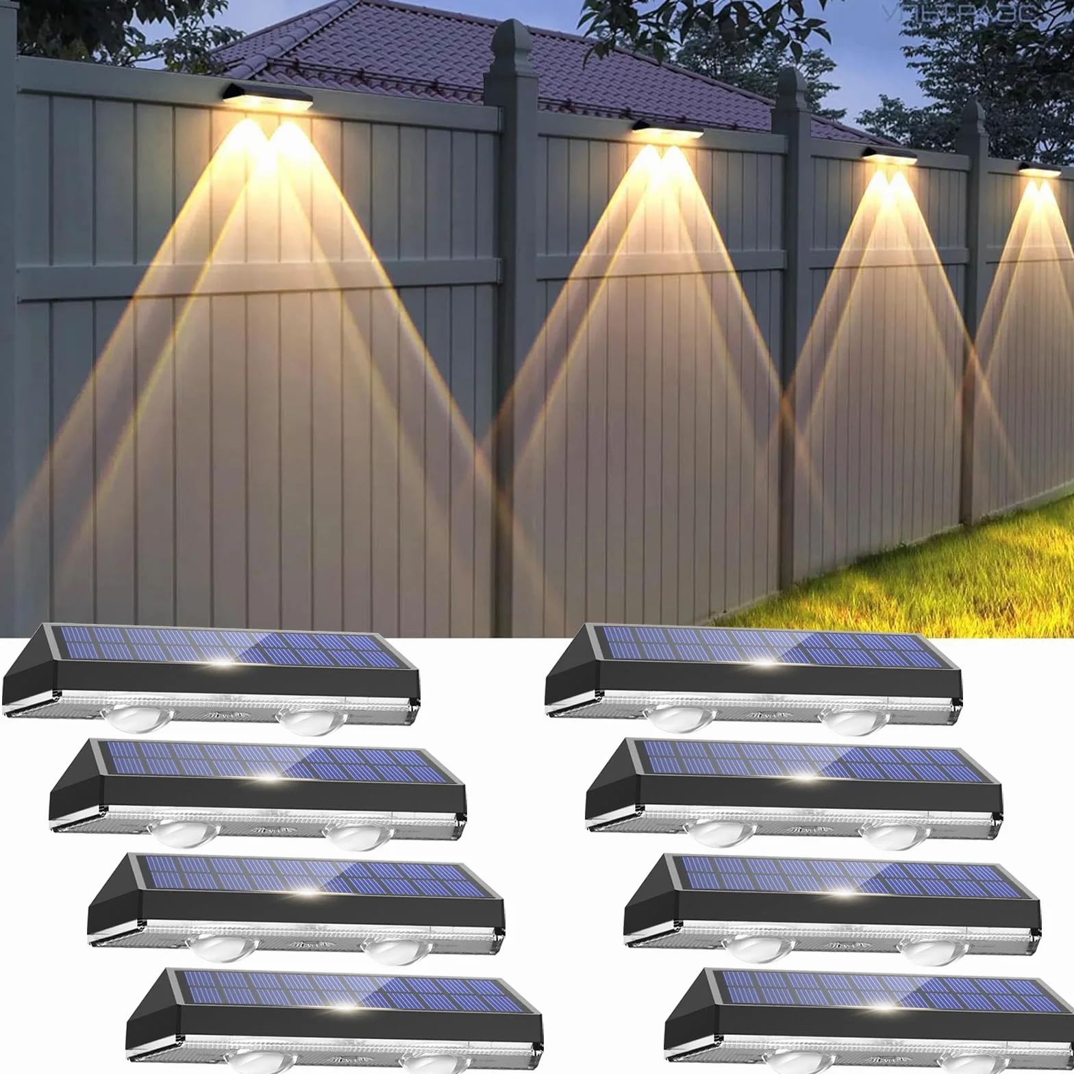 Auting Zewnętrzne lampy ścienne solarne, 8 szt., IP65 wodoszczelne lampy solarne do ogrodu, ciepłe białe światło / zimne białe światło, 3 tryby, solarna lampa ścienna