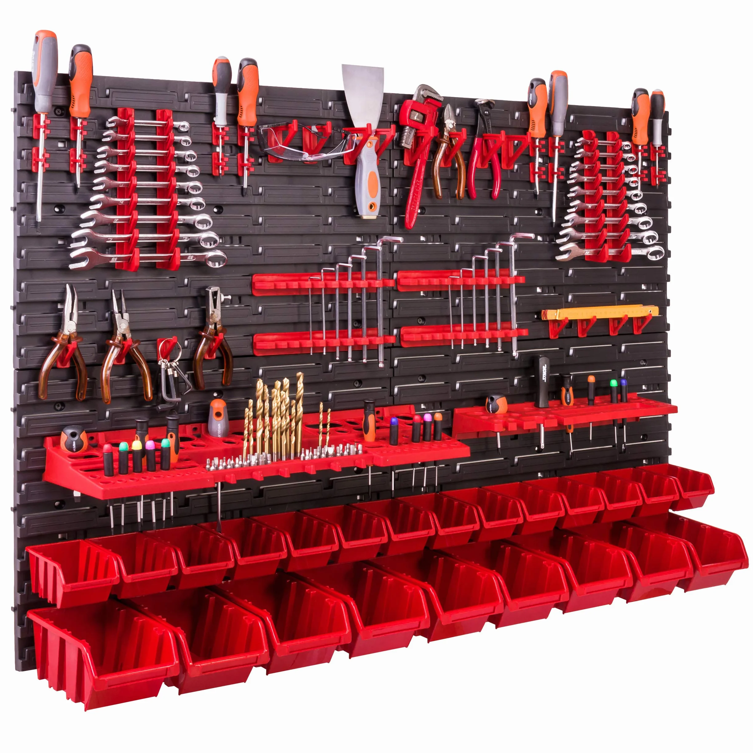 botle System przechowywania ściennego 115 x 78 cm Uchwyty narzędziowe 23 pudełka do układania w stosy do przechowywania eksponatów Bardzo mocne panele ścienne rozszerzalne półki, półki warsztatowe