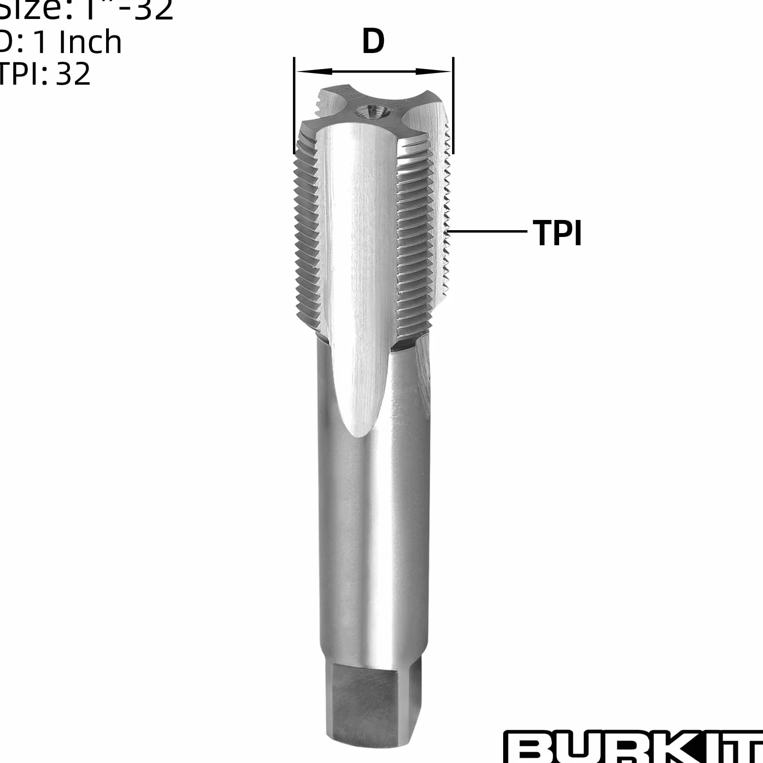 Burkit Gwintownik UN 2.5 cm-32 Prawa ręka, HSS 2.5 cm x 32 UN prosty karbowany kran maszynowy