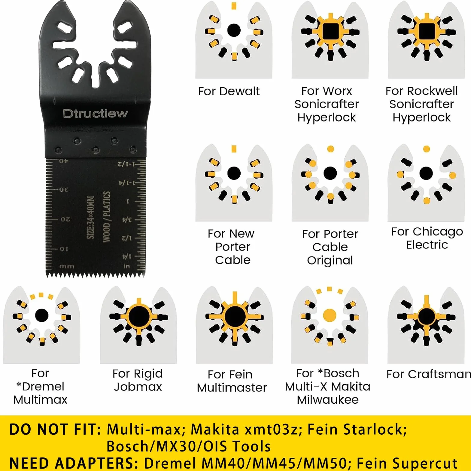 Zestaw 100 sztuk oscylujących brzeszczotów do drewna/metalu kompatybilny z Dewalt Makita Bosch Craftsman