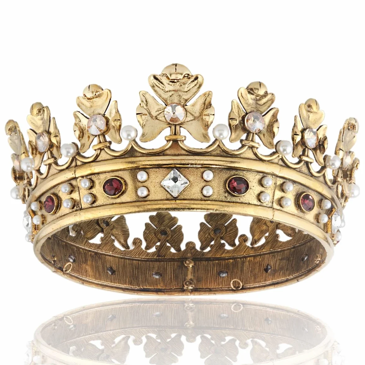 Barokowa królewska korona męska metalowa korona do włosów księcia pełne koło urodziny przyjęcie akcesoria do włosów na bal cosplay quinceanera, Small Size 6.1" Diameter, Kryształ górski, Kryształy