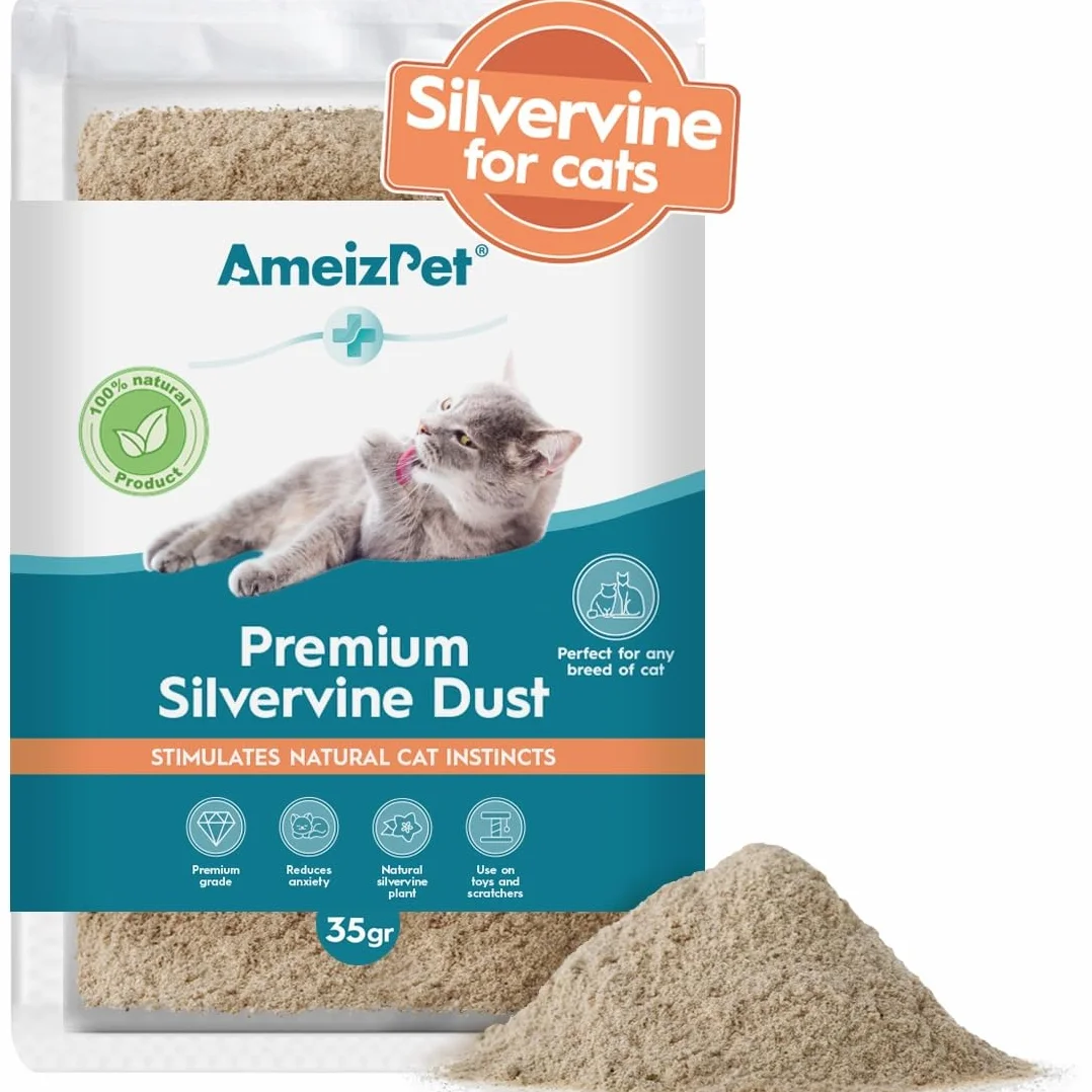 AmeizPet Silvervine Cat Dust, kocimiętka alternatywna do treningu i zabawy, pył behawioralny dla kotów i kociąt 35 g (0.08 Oz)