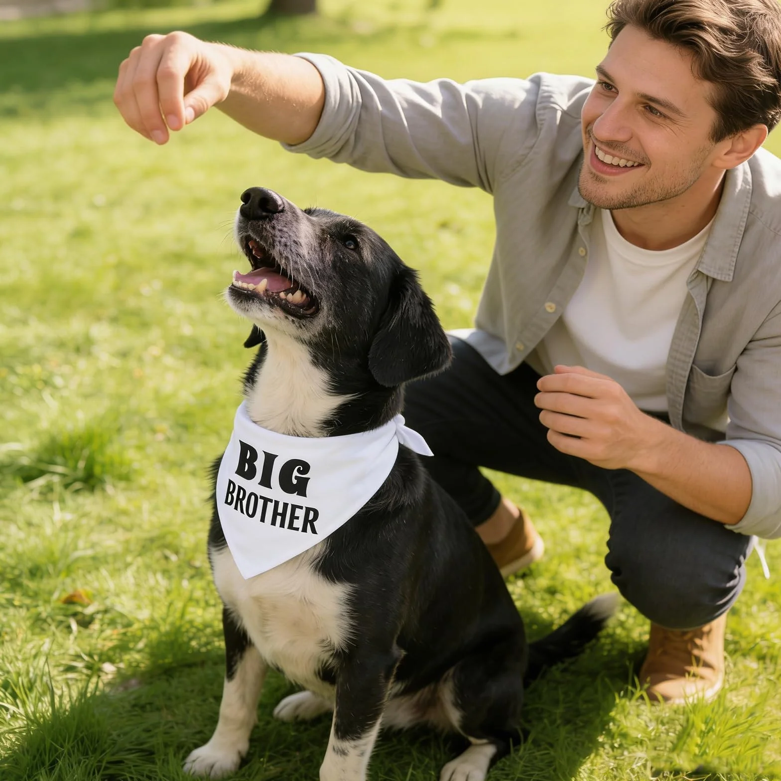 Bandana dla psa Big Brother, regulowany trójkątny szalik z poliestru, nowe ogłoszenie ciążowe dla zwierząt domowych, akcesoria ujawniające płeć dla małych i średnich psów płci męskiej