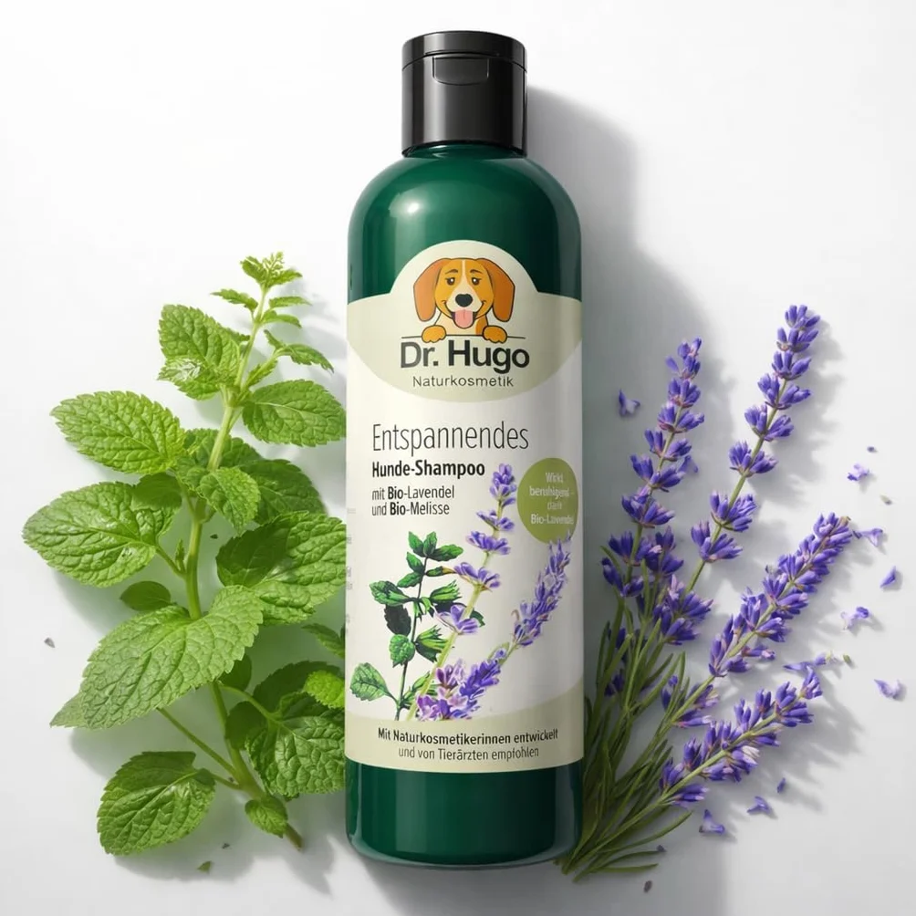 Dr. Hugo – naturalny szampon dla psów z ekologiczną lawendą i melisą. Zapewnia błyszczącą sierść, przeznaczony do skóry wrażliwej. Wyprodukowano w Niemczech, neutralne pH, bez parabenów i silikonów.