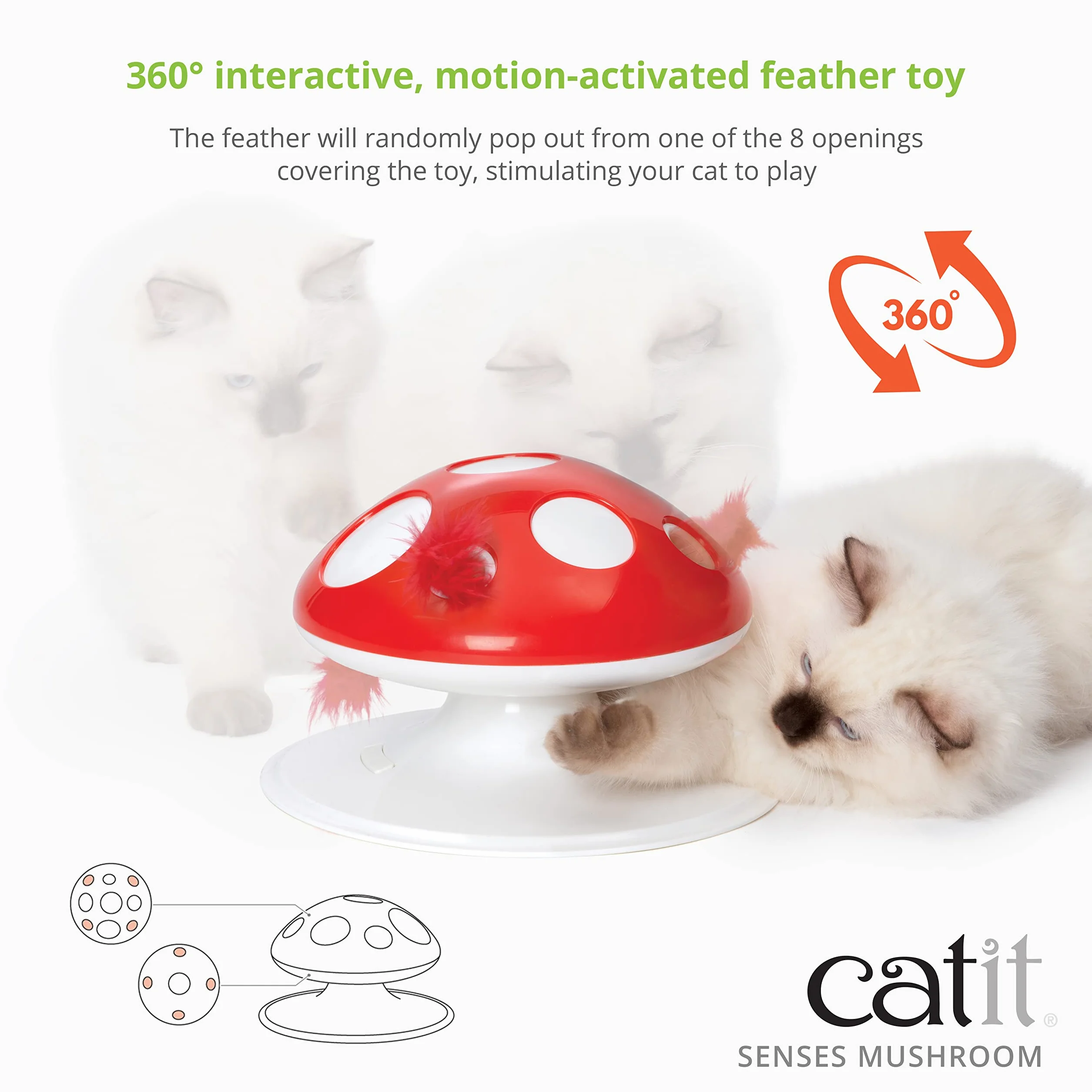 Catit Senses 2.0 Mushroom - interaktywna zabawka z piórami 360 stopni dla kotów z dwoma trybami zabawy