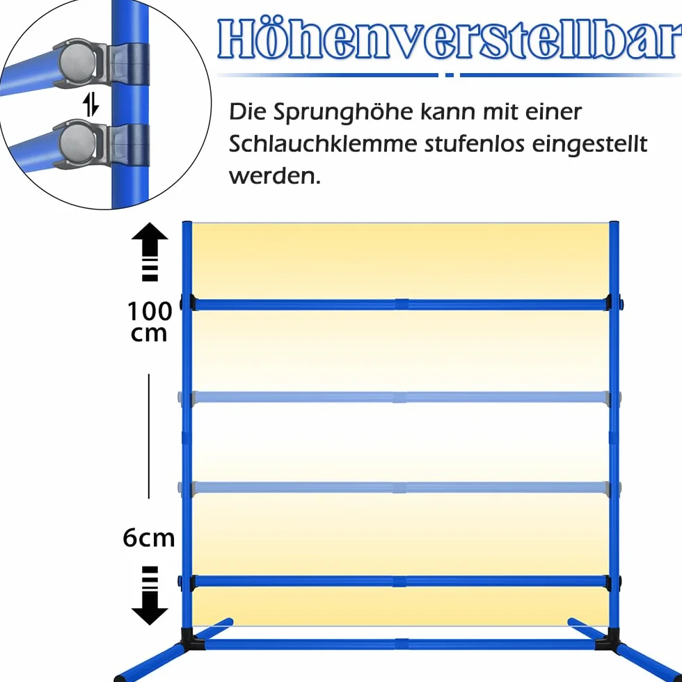 NAIZY Zestaw 4 płotków Agility Slalom dla zwierząt domowych, z regulacją wysokości, zestaw drążków treningowych dla psów, kotów, trening warunkowy, siła skoku, ruchliwość – niebieski