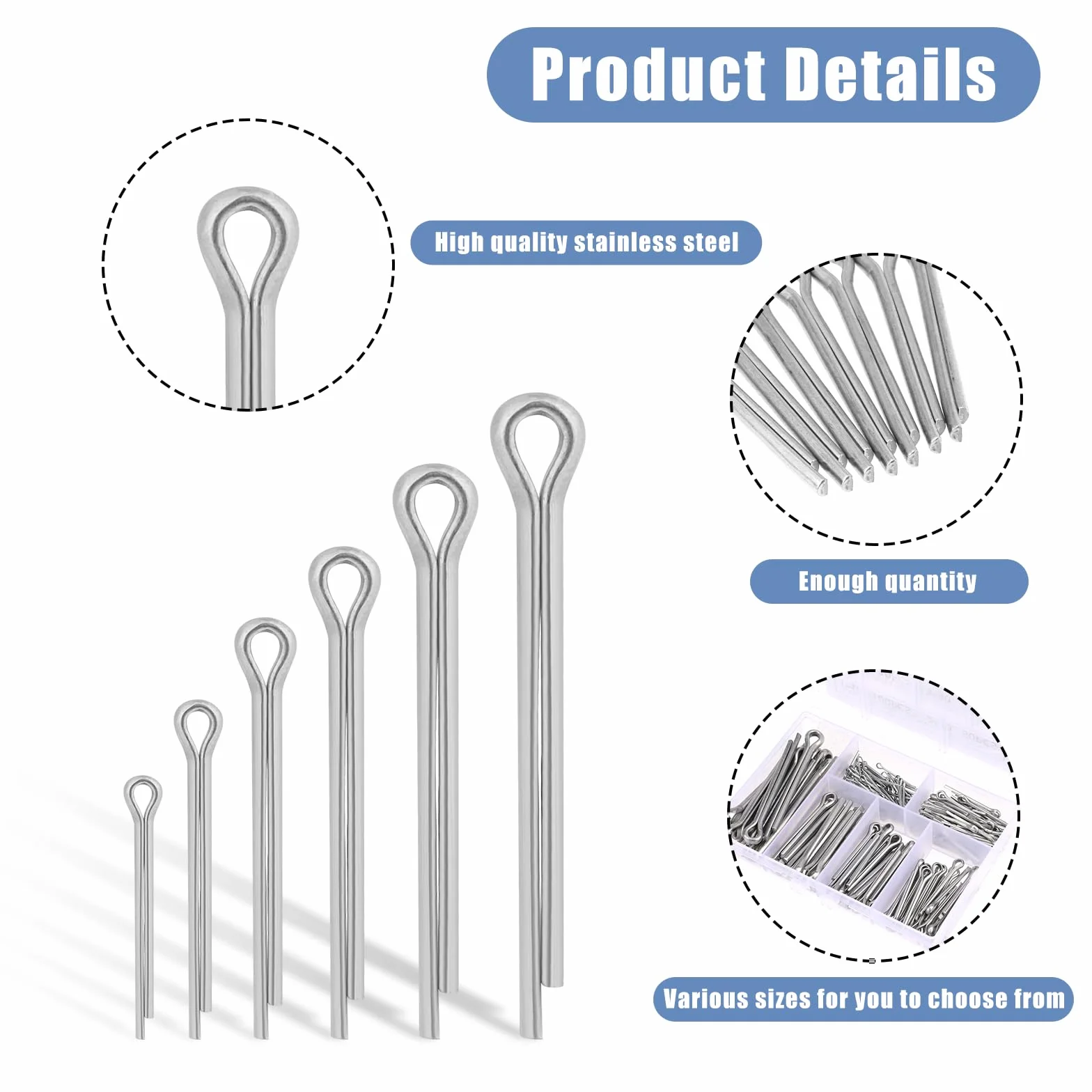 Zestaw 230 sztuk zawleczek zabezpieczających Cotter Pins ze stali nierdzewnej, do zawleczek w 6 rozmiarach, z pudełkiem do przechowywania, do samochodów, kosiarek, przyczep kempingowych, narzędzi