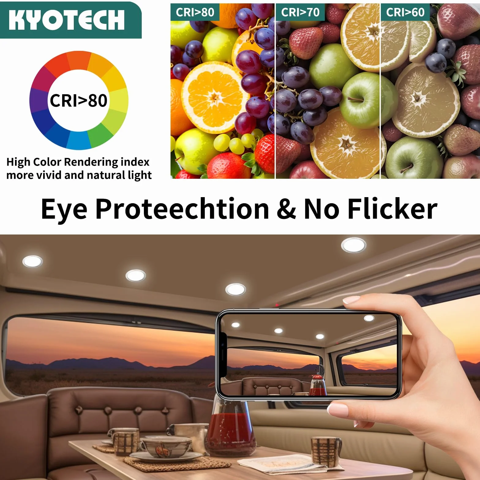 KYOTECH Reflektor LED do zabudowy 230 V G4 LED 3,5 W 4000 K neutralna biel 260 lm reflektor meblowy do zabudowy IP44 lampa do zabudowy meblowej kuchnia LED otwór 55-58 mm i 20 mm płaski, zestaw 6