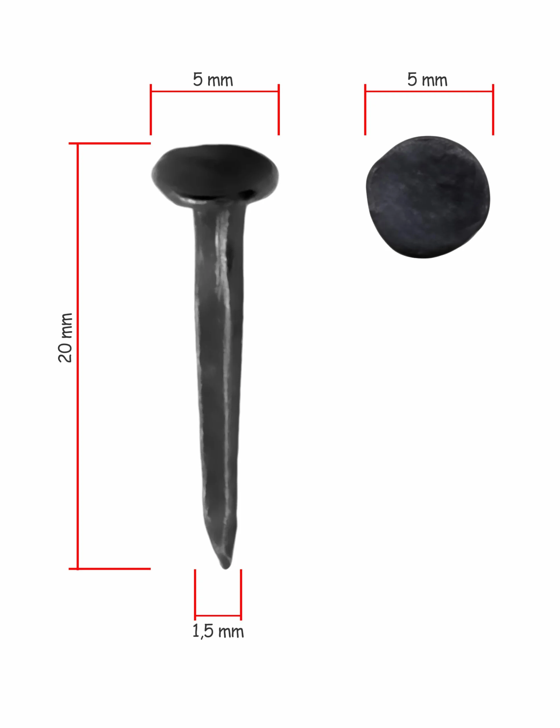 FUXXER® 200 x antyczne żelazne gwoździe dekoracyjne 20 x 1,5 mm kute o wyglądzie średniowiecza, czarne
