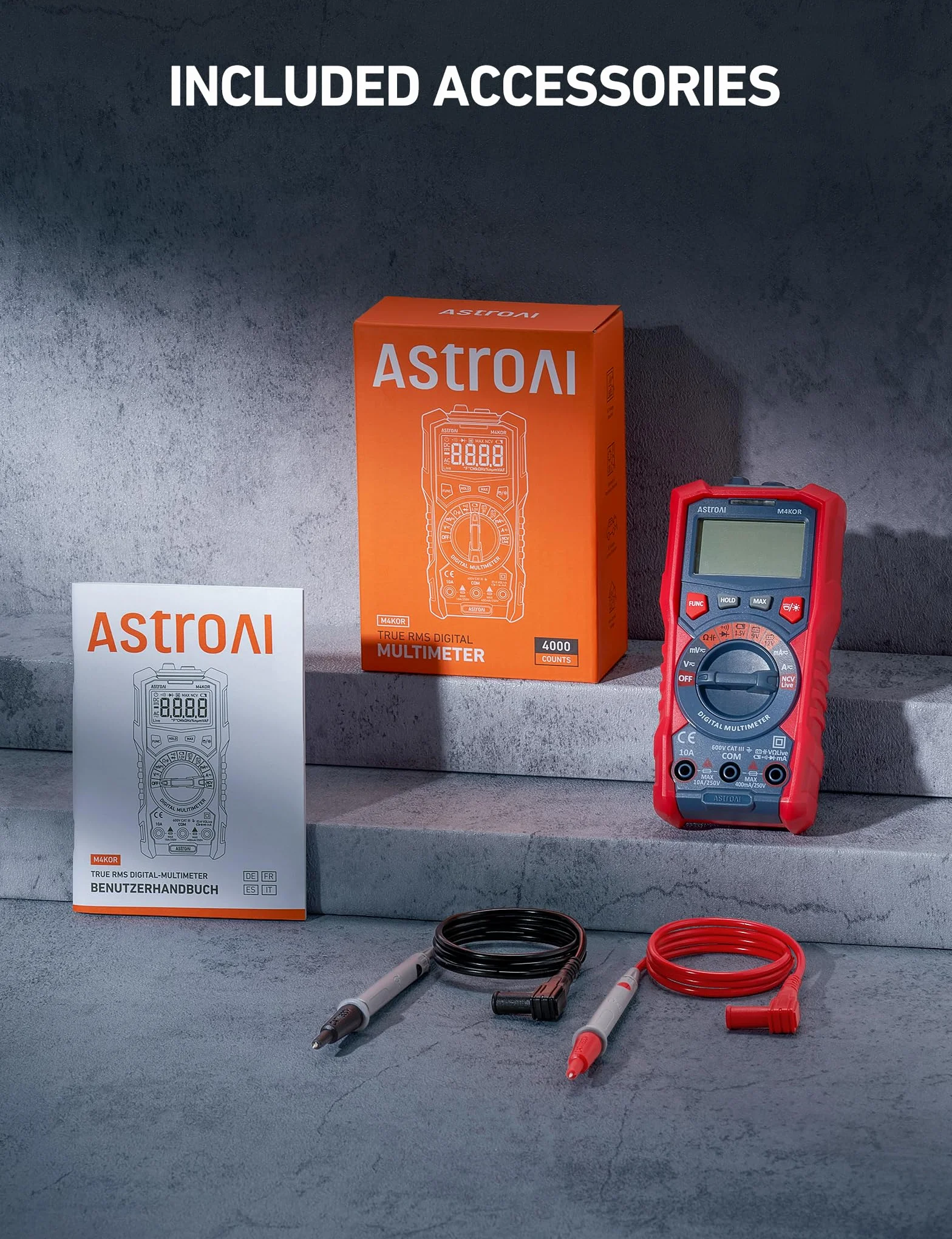 AstroAI Multimetr cyfrowy, 4000 zliczeń, miernik rzeczywistej wartości skutecznej, automatyczny zakres woltomierza 1,5 V / 9 V / 12 V, tester napięcia akumulatora, pomiar napięcia rezystancji diody, woltomierz ciągłości obwodu elektronicznego z funkcją be