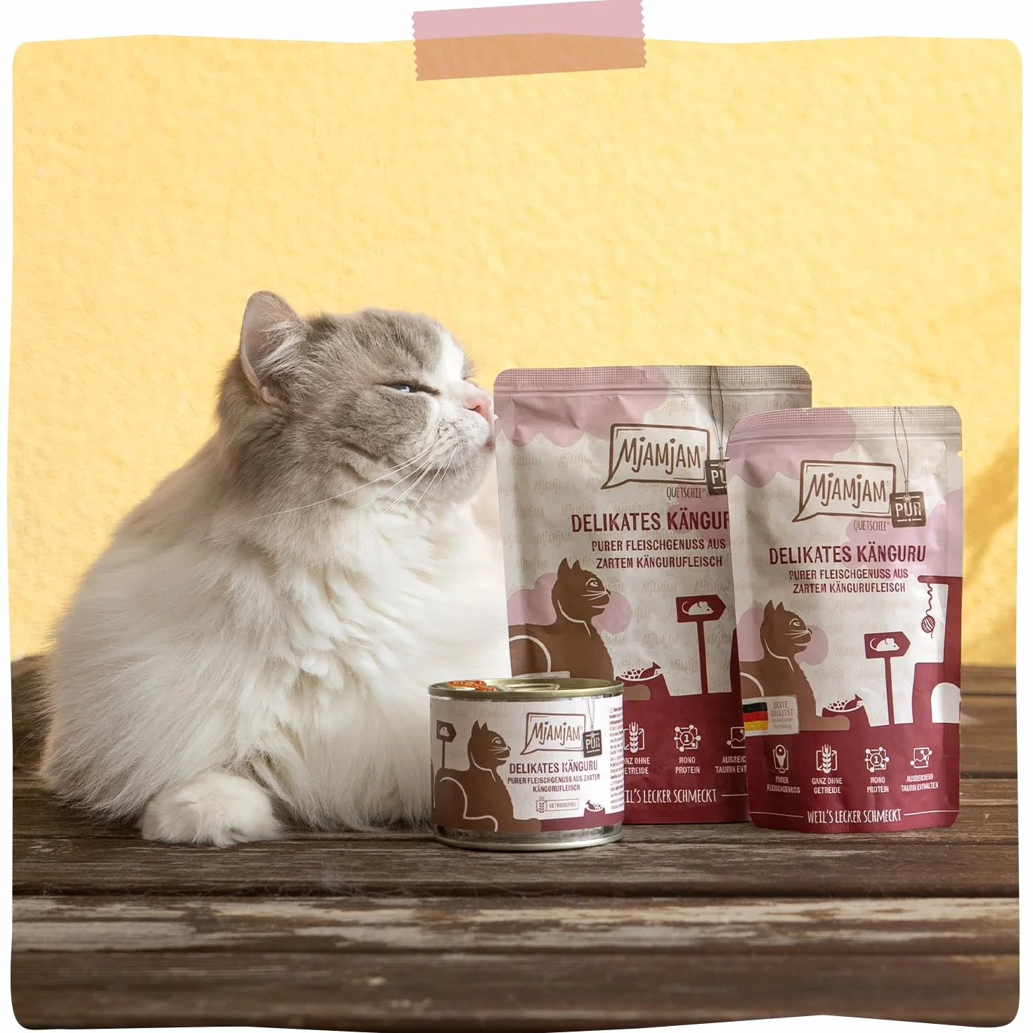 MjAMjAM – Premium mokra karma dla kotów – czysta przyjemność mięsa – delikatny kangur pure, opakowanie 6 szt. (6 × 800 g), bezzbożowa, z ekstra dużą ilością mięsa