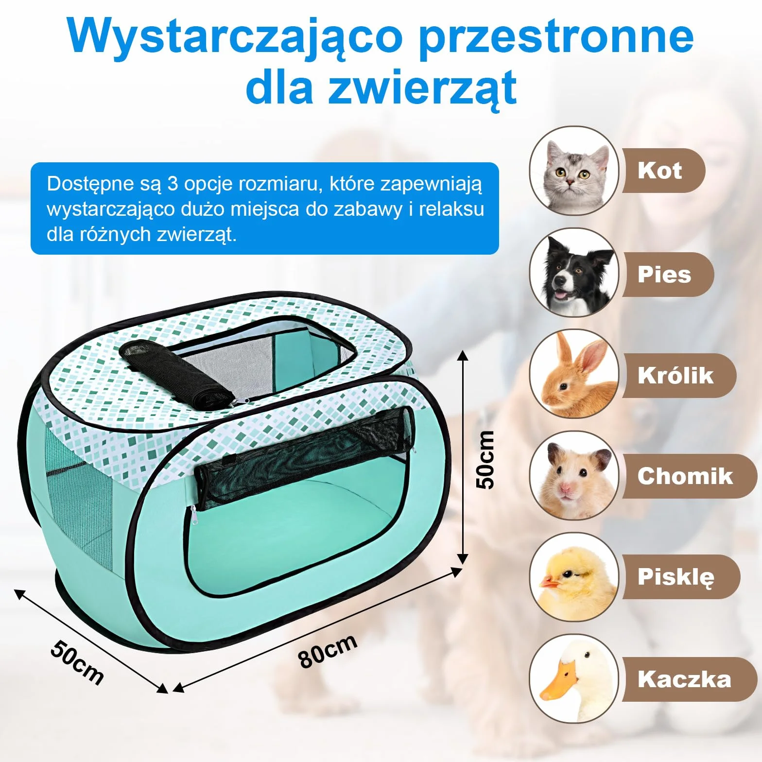 Wolfwise kojec dla zwierząt, przenośna klatka, 600D Oxford, przenośna klatka dla szczeniąt, klatka dla kota do użytku na zewnątrz podczas podróży kempingowych z torbą do przenoszenia, Średni, zielony
