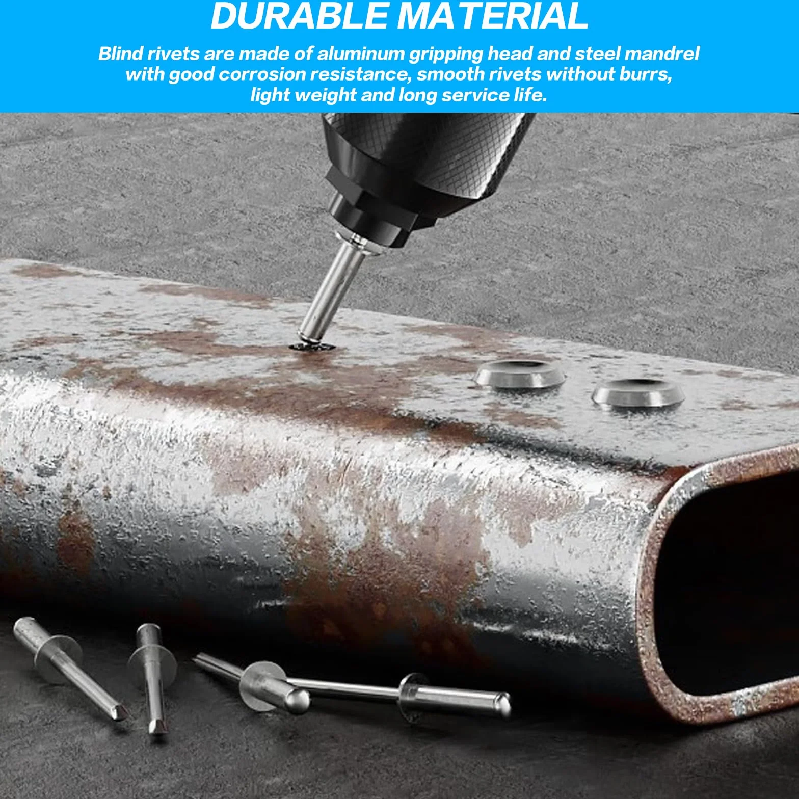 Zestaw 120 nitów zrywalnych aluminiowych 4,8 x 20 mm z dużym kołnierzem