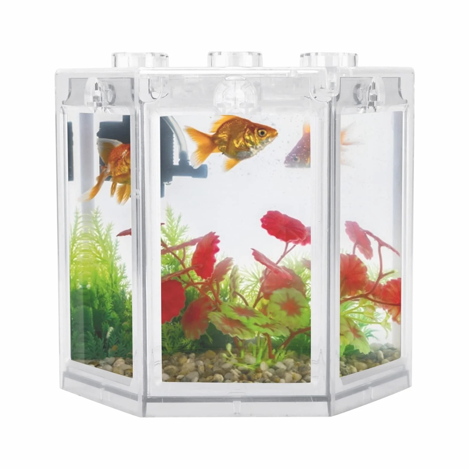 Mały Akwarium 12 x 10,5 x 11 cm - Plastikowy, Przezroczysty Sześciokąt do Układania w Stosy dla Ryb, Wewnętrzny Zbiornik Super Odporny na Upadki