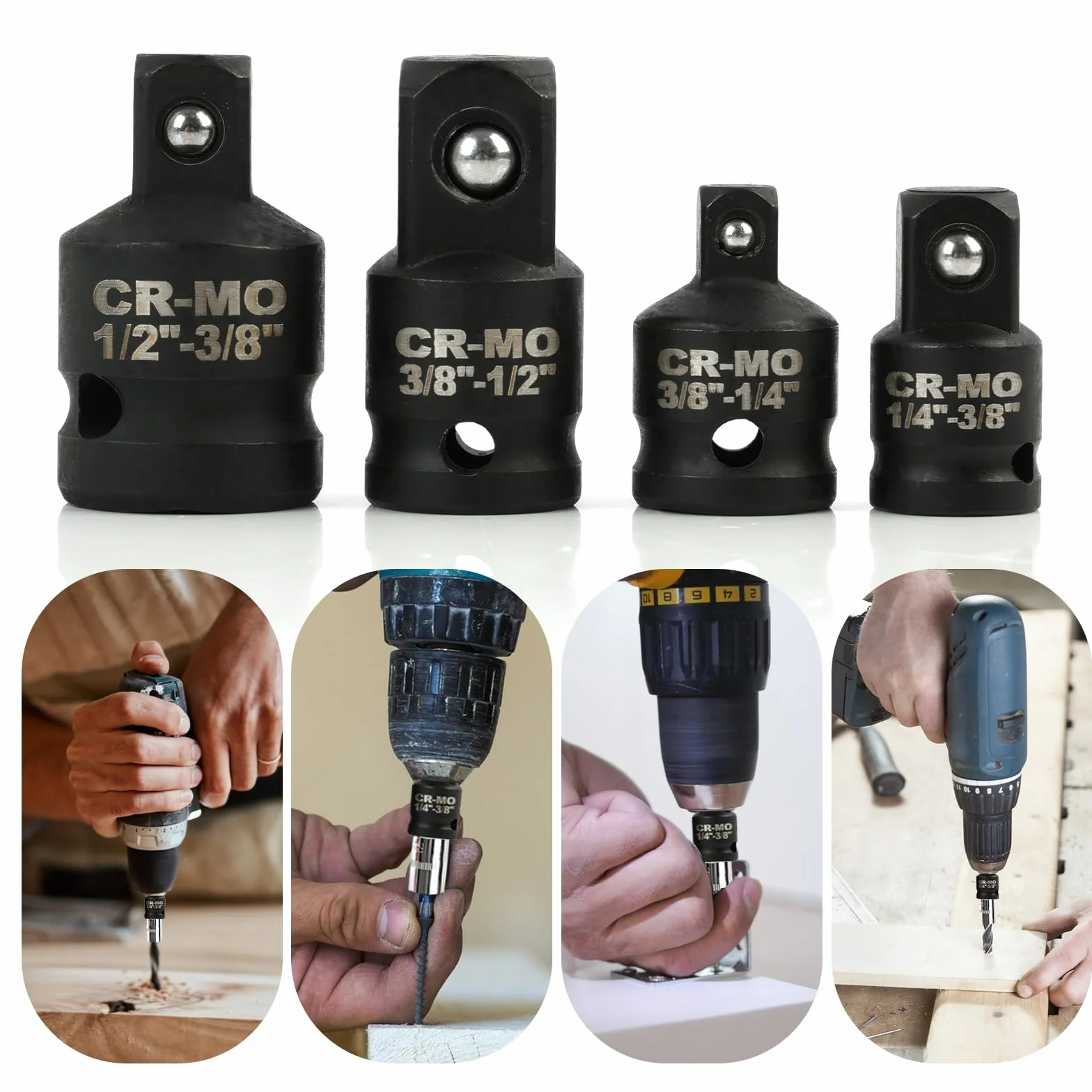 4-częściowy adapter nasadowy 1/4 na 3/8, 3/8 na 1/2, czarny