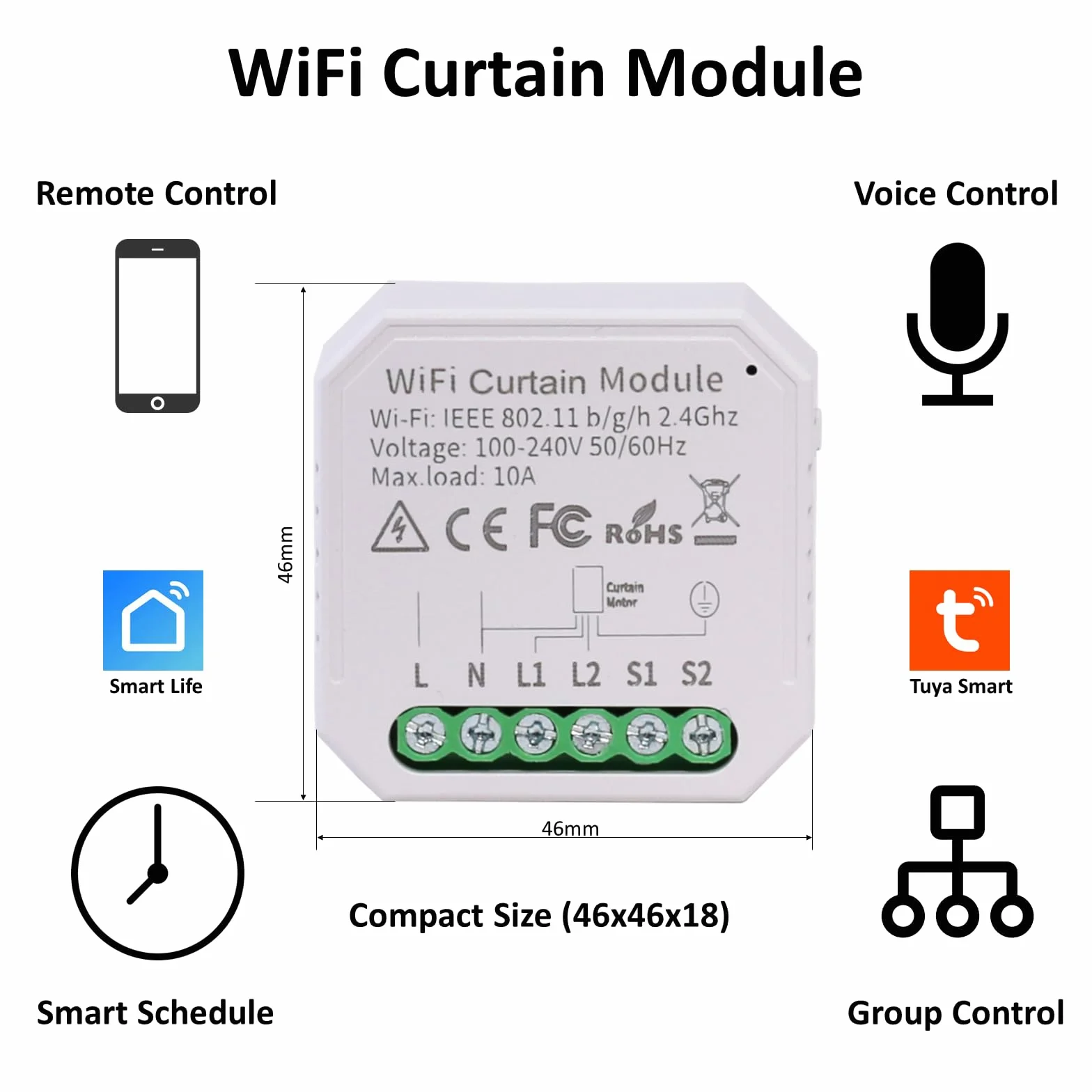 Inteligentny moduł przełącznika rolety WiFi z pilotem zdalnego sterowania do zasłon silnika/żaluzji, harmonogramów czasowych i timera Smart Smart Life/Tuya Smart, współpracuje z Alexa/Google Home