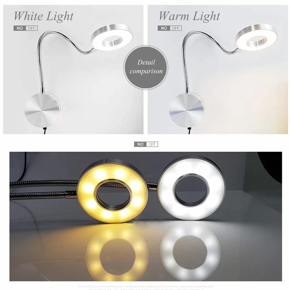 LANMOU Lampa do czytania ścienna – 5 W LED lampa ścienna z wtyczką – ściemniacz i 3 temperatury barwowe – lampka do czytania na łóżku – 40 cm – kabel USB – 420 lm – lampka nocna aluminiowa – ochrona
