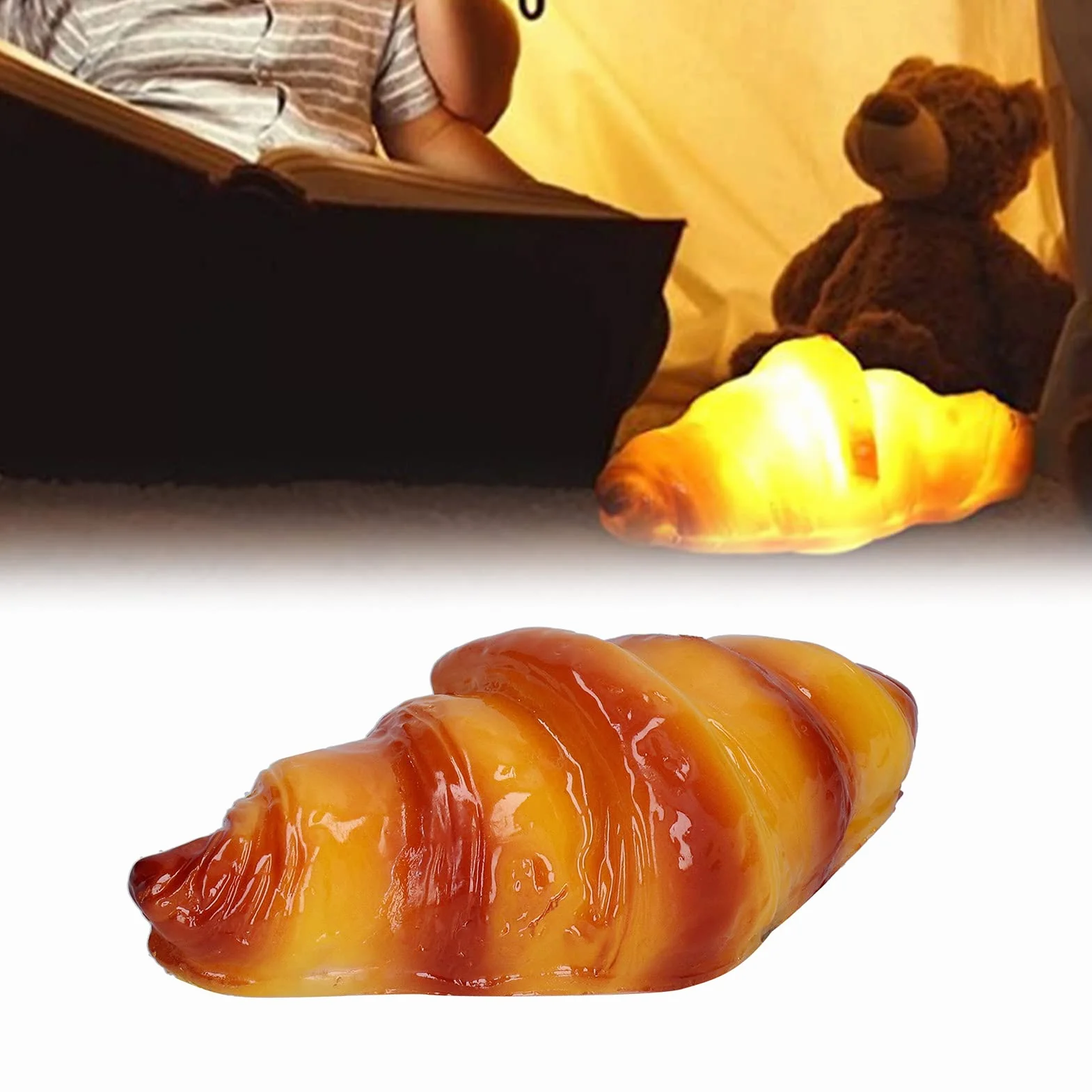 Lampka Nocna LED, Lampka do Chleba Croissant Lampka Nocna Symulacja Lampka w Kształcie Chleba Dekoracyjna Lampa LED dla Dziewczynki Kid Sypialnia dla Dzieci Cukiernia