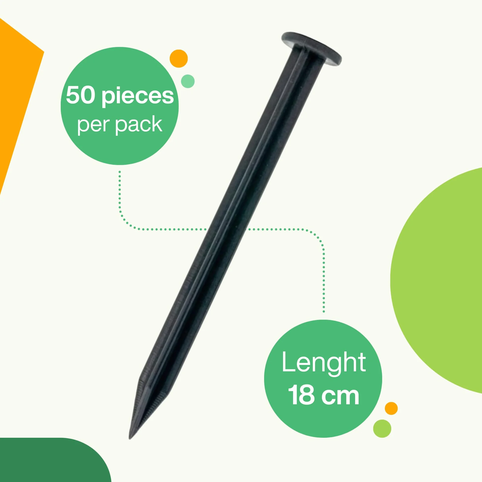 Zestaw 50 gwoździ z tworzywa sztucznego, 18 cm, do krawężnika, plastikowe gwoździe do mocowania, czarne
