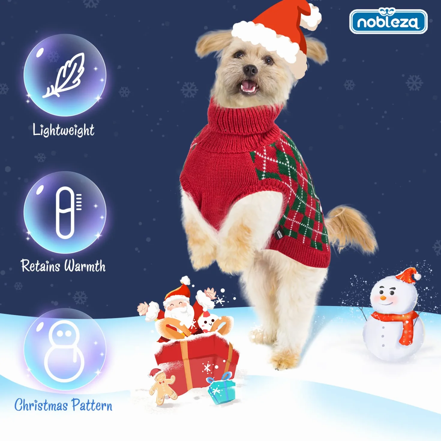 Nobleza - świąteczny sweter dla psa, golf, dzianina w świąteczny wzór, ciepły, sweter dla psa na Boże Narodzenie, kreskówkowy bałwanek, kotek, sweter dla psa, mały i średni pies, rozmiar L