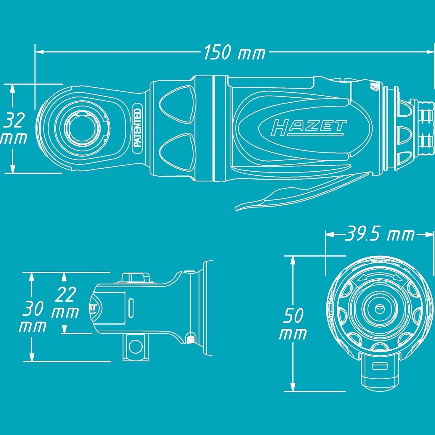 HAZET mini wkrętak z grzechotką 9021P-2 I krótka konstrukcja, 250 obr/min, niski poziom wibracji I wyjście: napęd kwadratowy 6,3 mm (1/4 cala) I do trakcji ręc