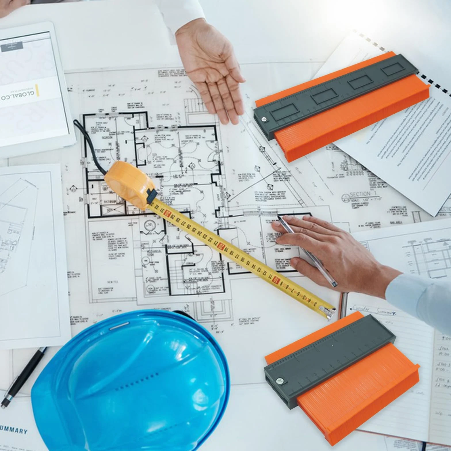 szablon do konturów z blokadą i markerem głębokich otworów, 130 mm i 250 mm, narzędzie do oznaczania konturów laminatu i płytek
