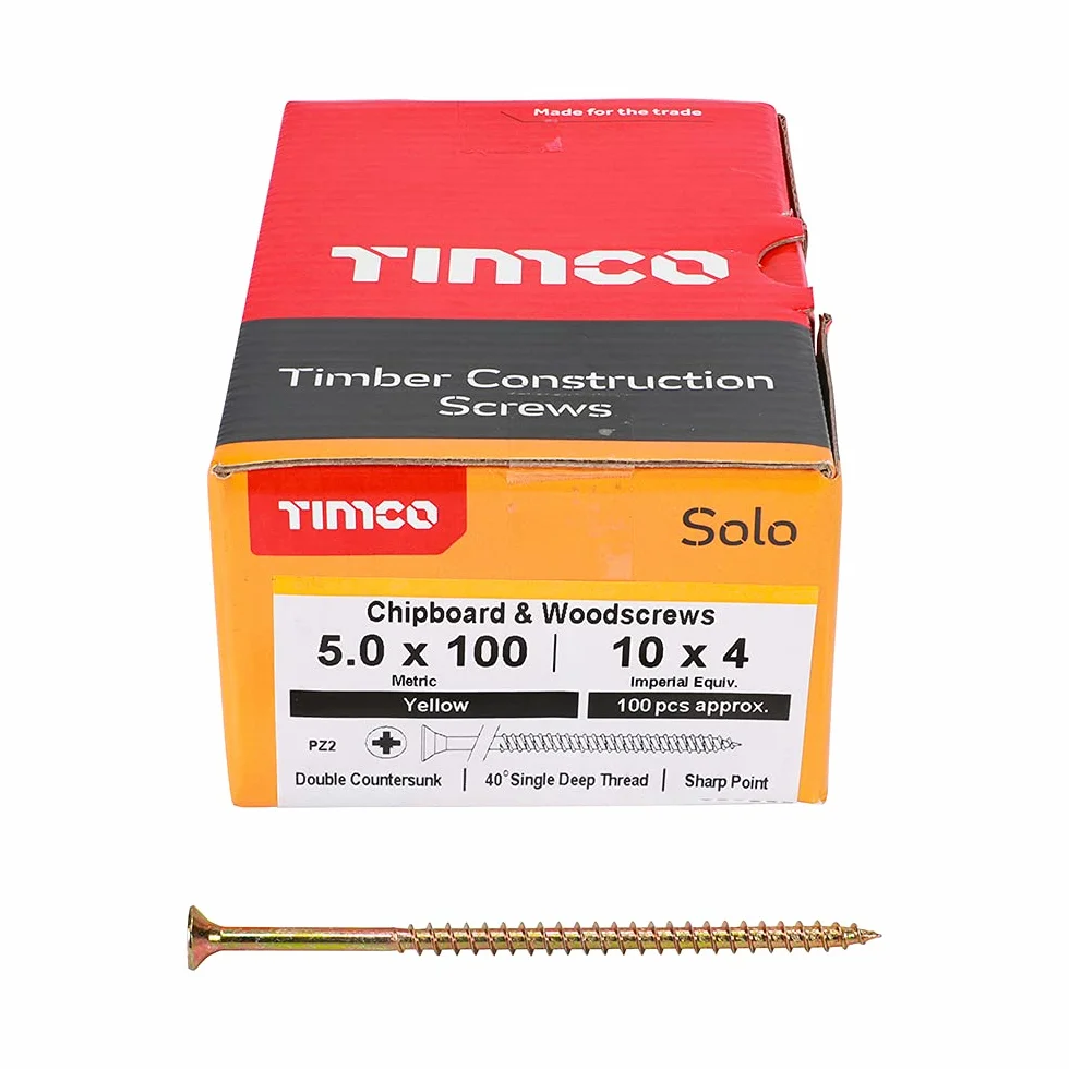 TIMCO Solo wkręty do drewna 5,0 x 100 mm łba stożkowa żółta pudełko 100 sztuk