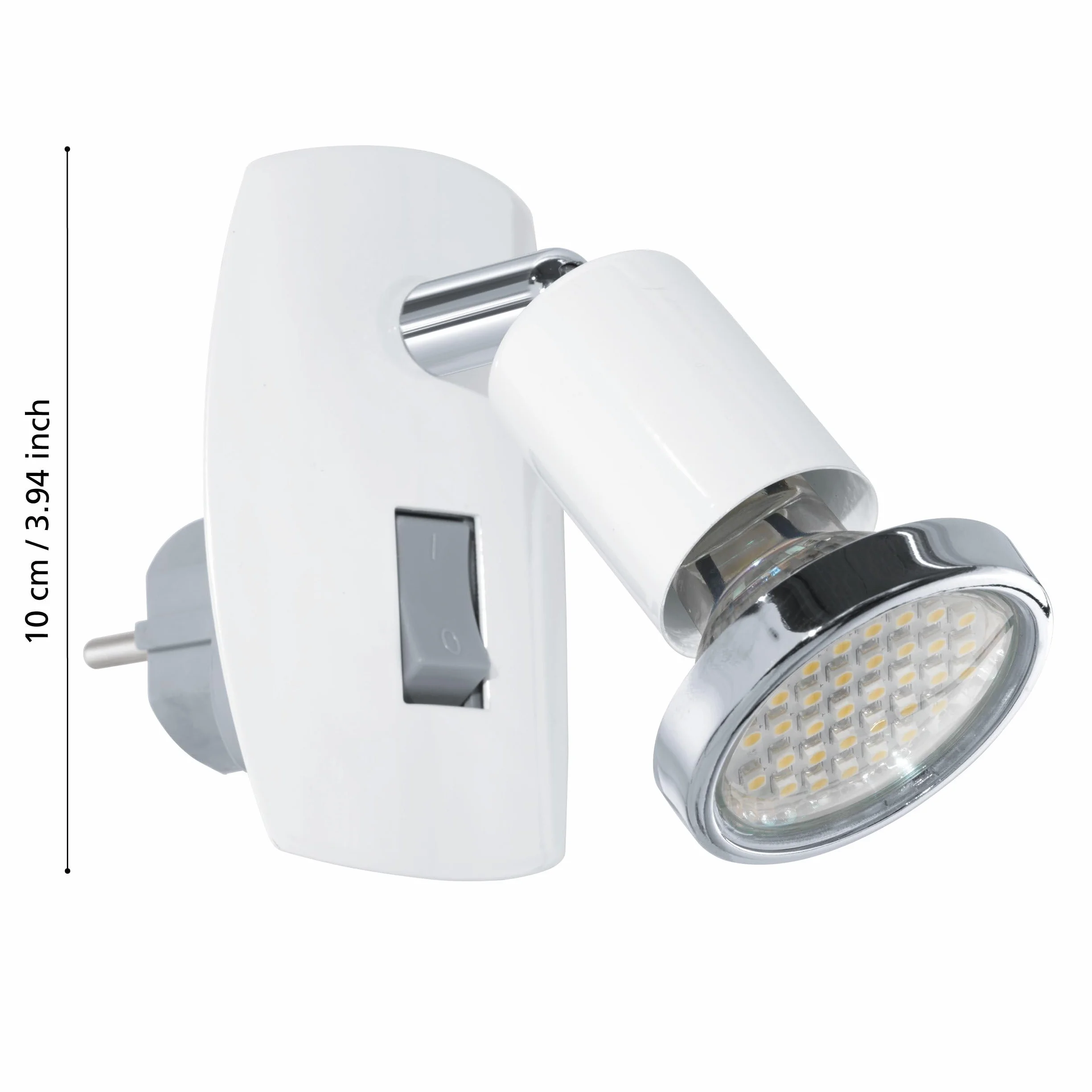 EGLO Gniazdo punktowe Mini, 1-punktowa lampa wtykowa, lampa wtykowa ze stali, kolor: biały, chrom, oprawka: GU10, w zestawie przełącznik