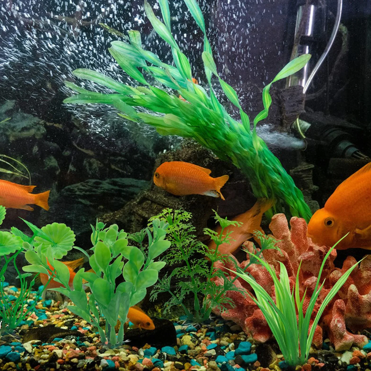 SwirlColor Plastikowe rośliny akwariowe, małe, 11 cm, 10 cm, realistyczne rośliny akwariowe, sztuczne akwarium, dekoracje roślinne, 4 szt. (małe)