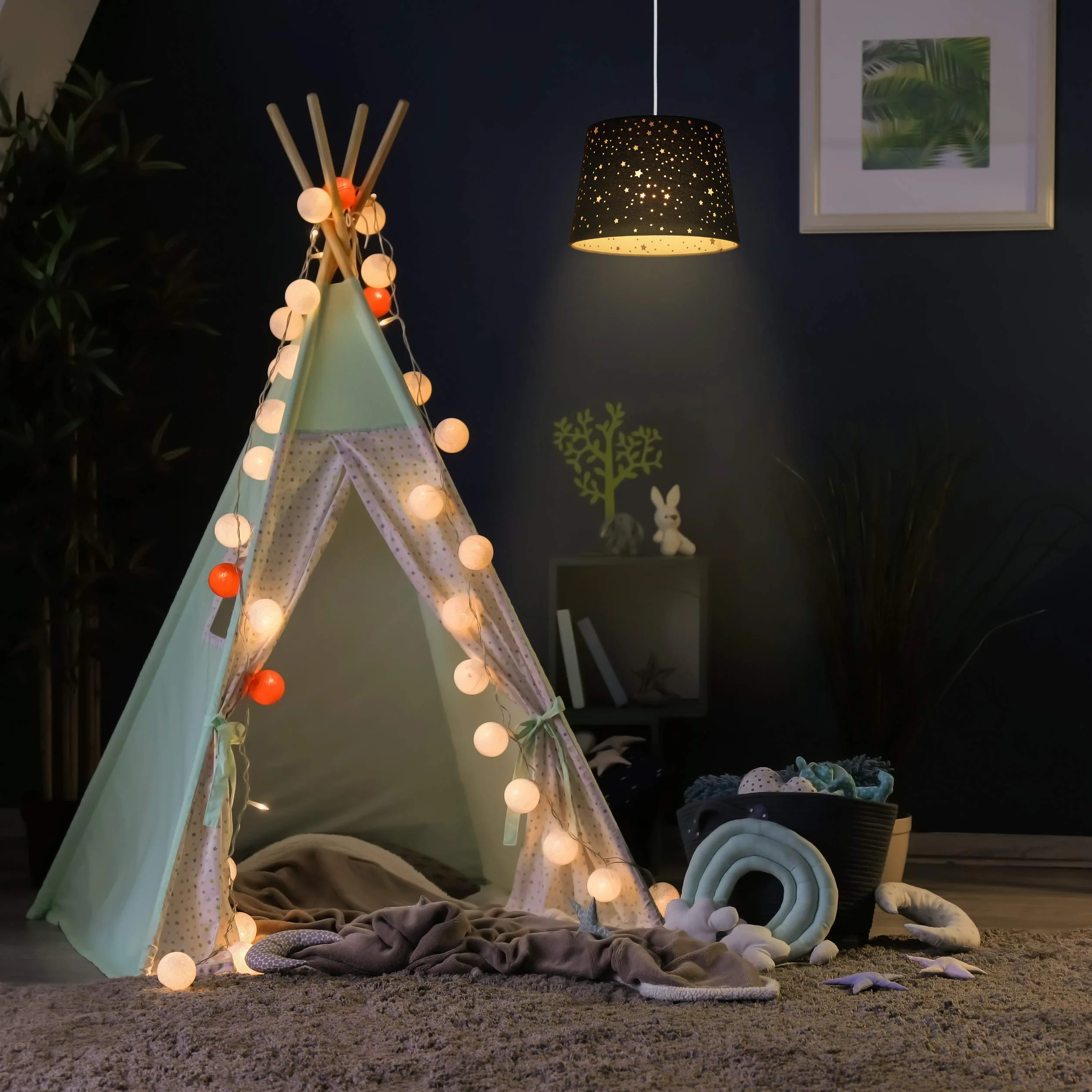 Relaxdays lampa dziecięca gwiazdki, wisząca lampa z kloszem dla dziewczynek, motyw nieba, E27, okrągły klosz, różowy