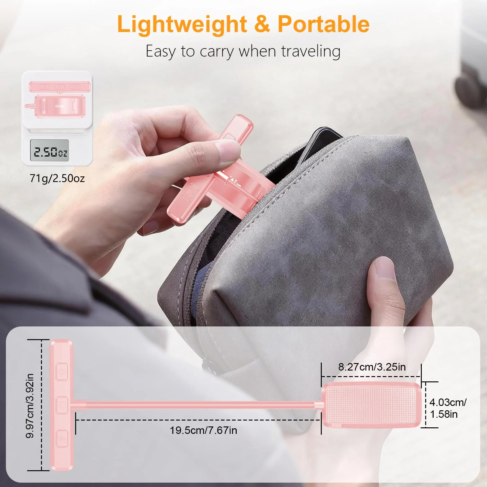 Gritin Lampka do Czytania 19 LED, Ładowana Przez USB, 3 Tryby Temperatury Barwowej, Długa żywotność baterii, Płynna Regulacja Jasności, Elastyczna Lampka Zaciskowa 360° do Czytania w Łóżku -Różowy