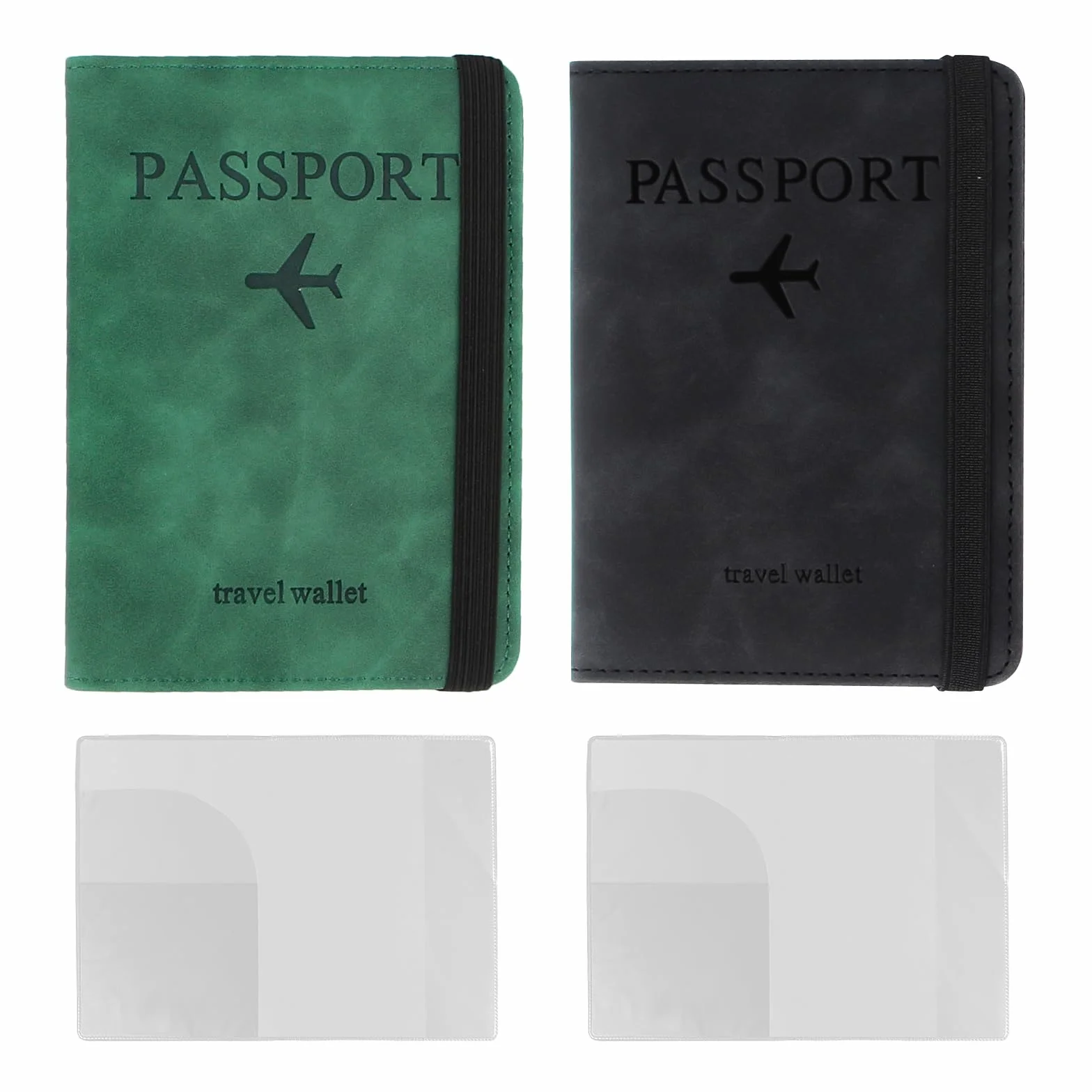 Etui na paszport, etui na paszport z blokadą RFID, 2 sztuki, etui na paszport ze skóry PU, wielofunkcyjny organizer na paszport, dowód osobisty, karty kredytowe, dokumenty podróżne, czarny,
